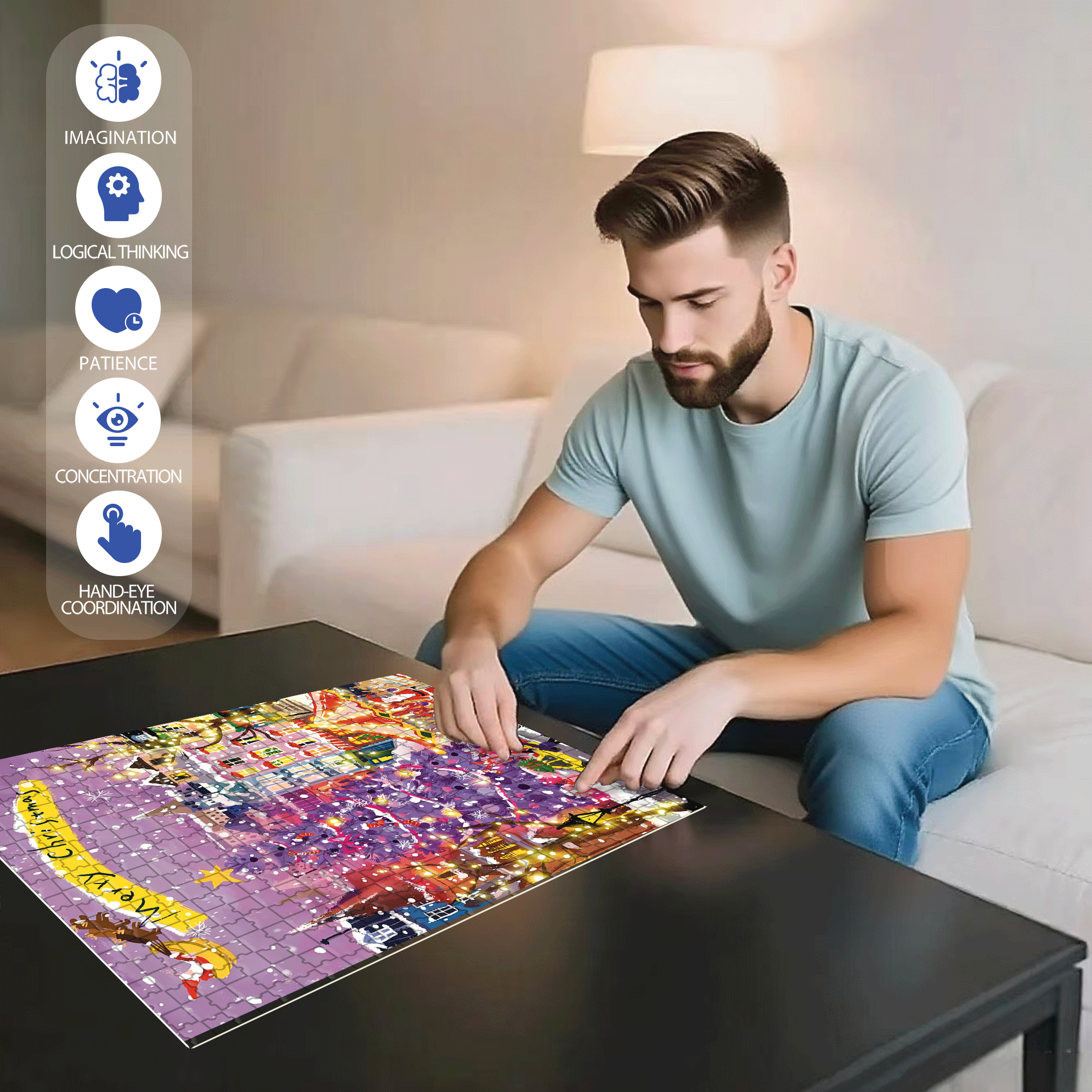 Purple Christmas Tree 500pcs/1000pcs Jigsaw Puzzle, Scratch-Resistant, Interactive Family Game & Brain-Boosting DIY Decor, Perfect for Halloween, Christmas & New Year Gifts, Family Puzzle Game