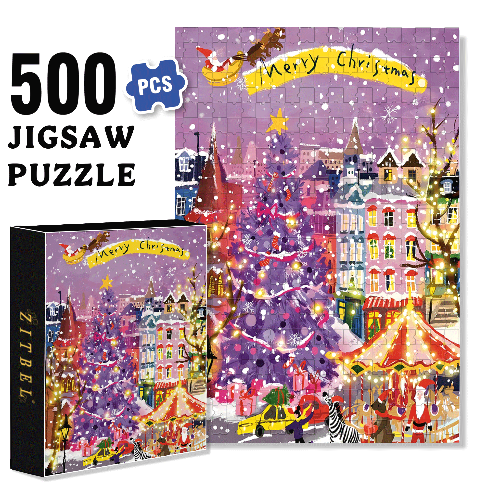 Purple Christmas Tree 500pcs/1000pcs Jigsaw Puzzle, Scratch-Resistant, Interactive Family Game & Brain-Boosting DIY Decor, Perfect for Halloween, Christmas & New Year Gifts, Family Puzzle Game