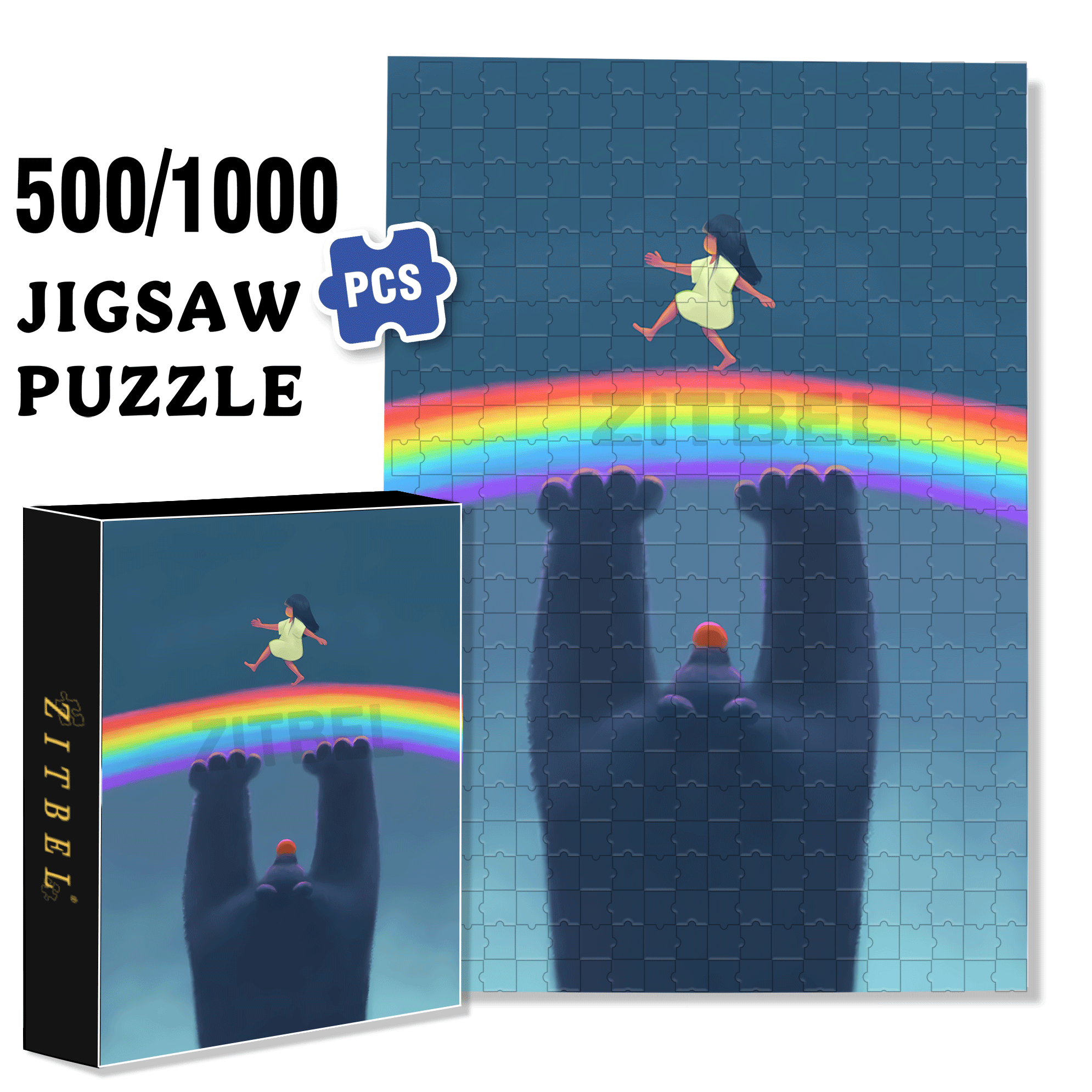 Rainbow Paradise 500pcs/1000pcs Jigsaw Puzzle, Scratch-Resistant, Interactive Family Game & Brain-Boosting DIY Decor, Perfect for Halloween, Christmas & New Year Gifts, Family Puzzle Game