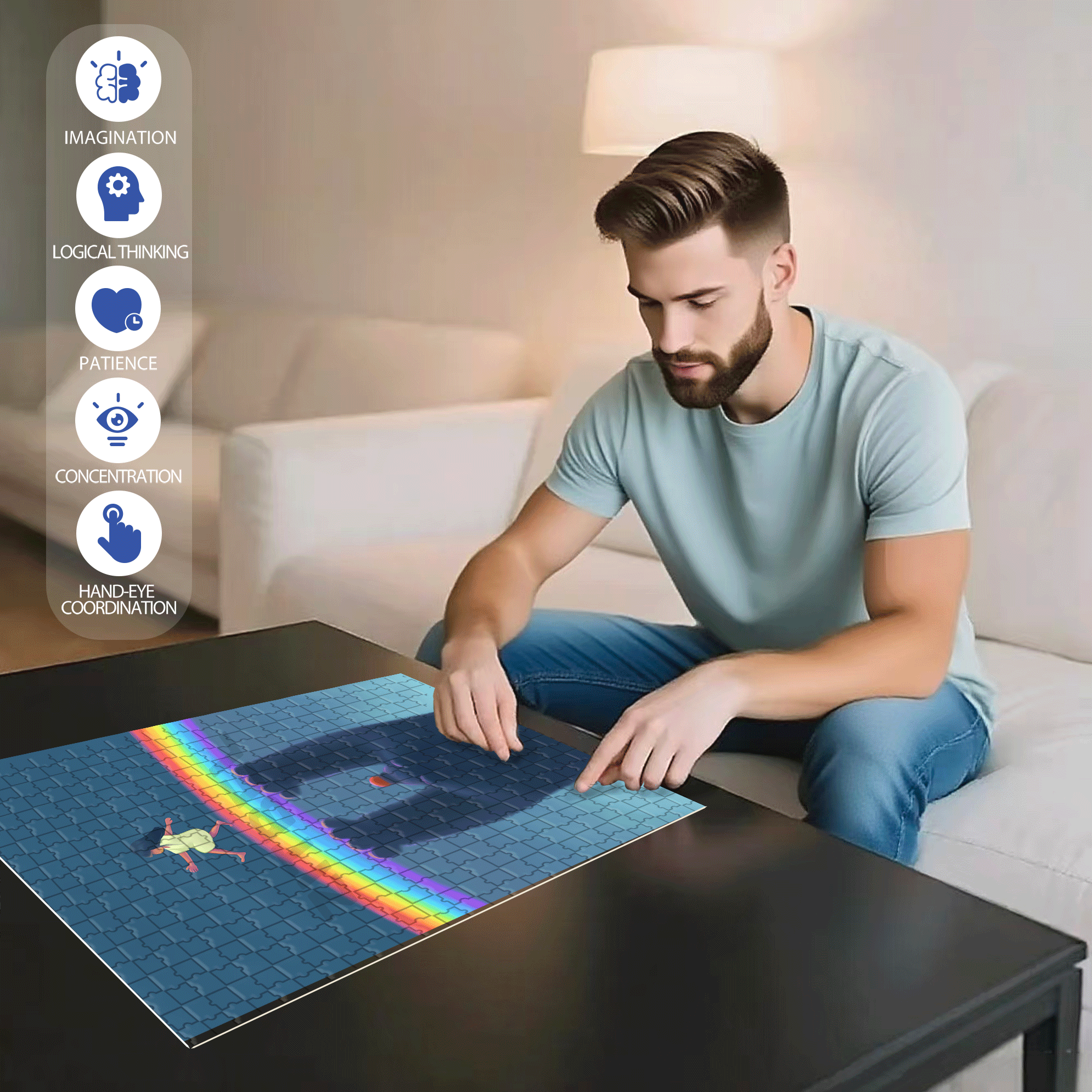 Rainbow Paradise 500pcs/1000pcs Jigsaw Puzzle, Scratch-Resistant, Interactive Family Game & Brain-Boosting DIY Decor, Perfect for Halloween, Christmas & New Year Gifts, Family Puzzle Game