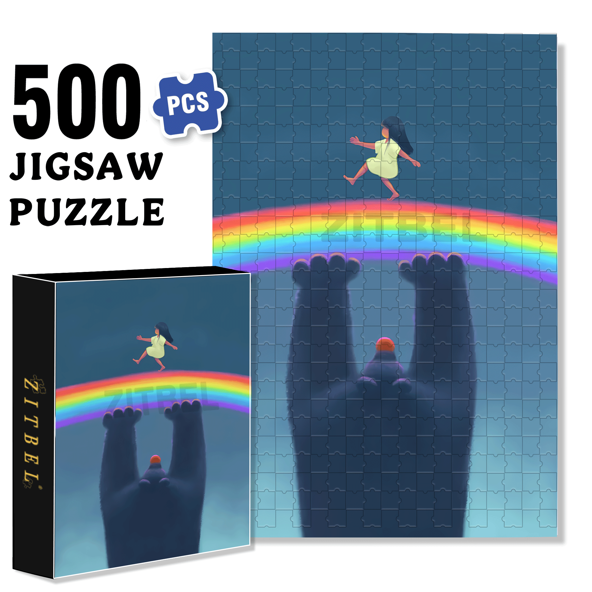 Rainbow Paradise 500pcs/1000pcs Jigsaw Puzzle, Scratch-Resistant, Interactive Family Game & Brain-Boosting DIY Decor, Perfect for Halloween, Christmas & New Year Gifts, Family Puzzle Game