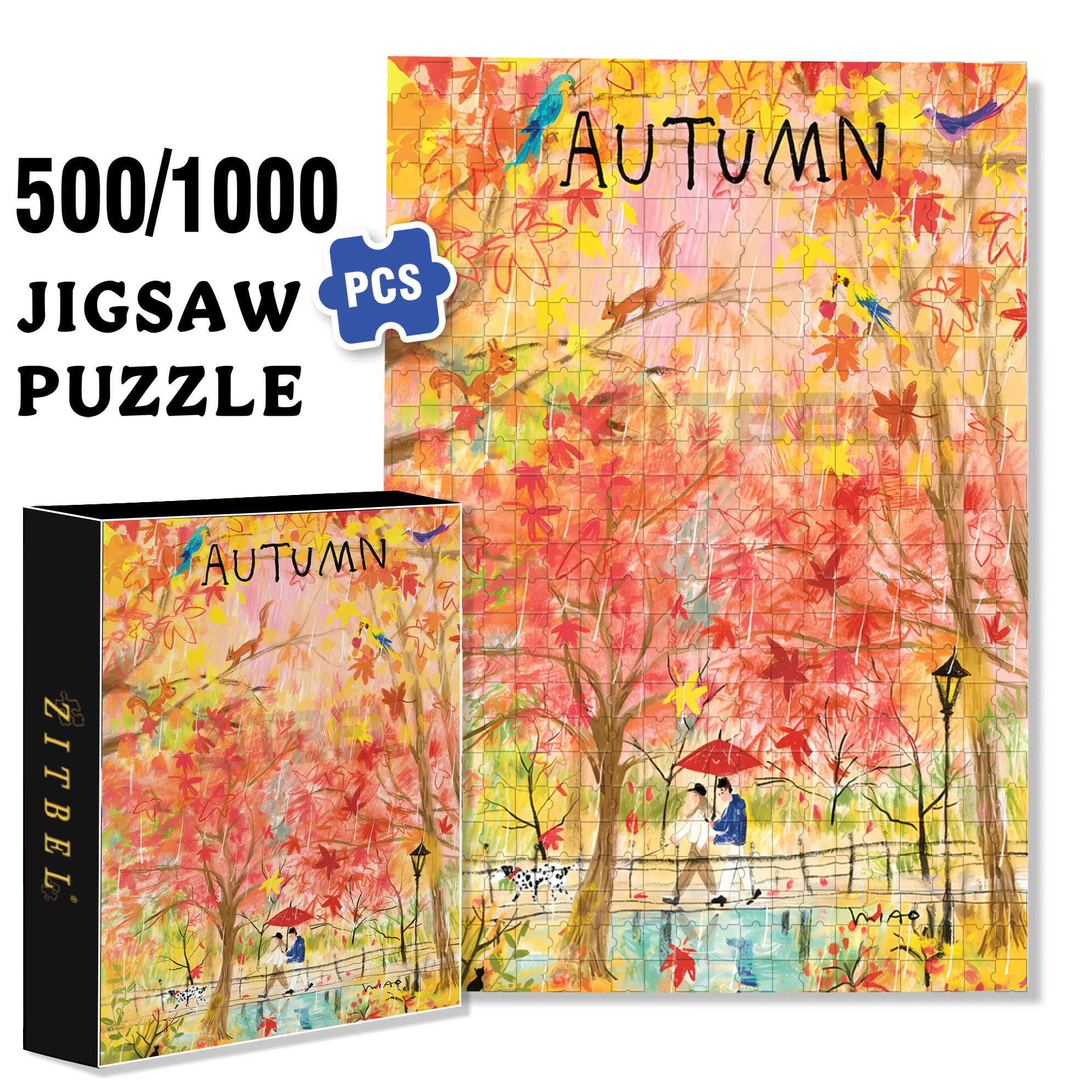 Retain Autumn 500pcs/1000pcs Jigsaw Puzzle, Scratch-Resistant, Interactive Family Game & Brain-Boosting DIY Decor, Perfect for Halloween, Christmas & New Year Gifts, Family Puzzle Game