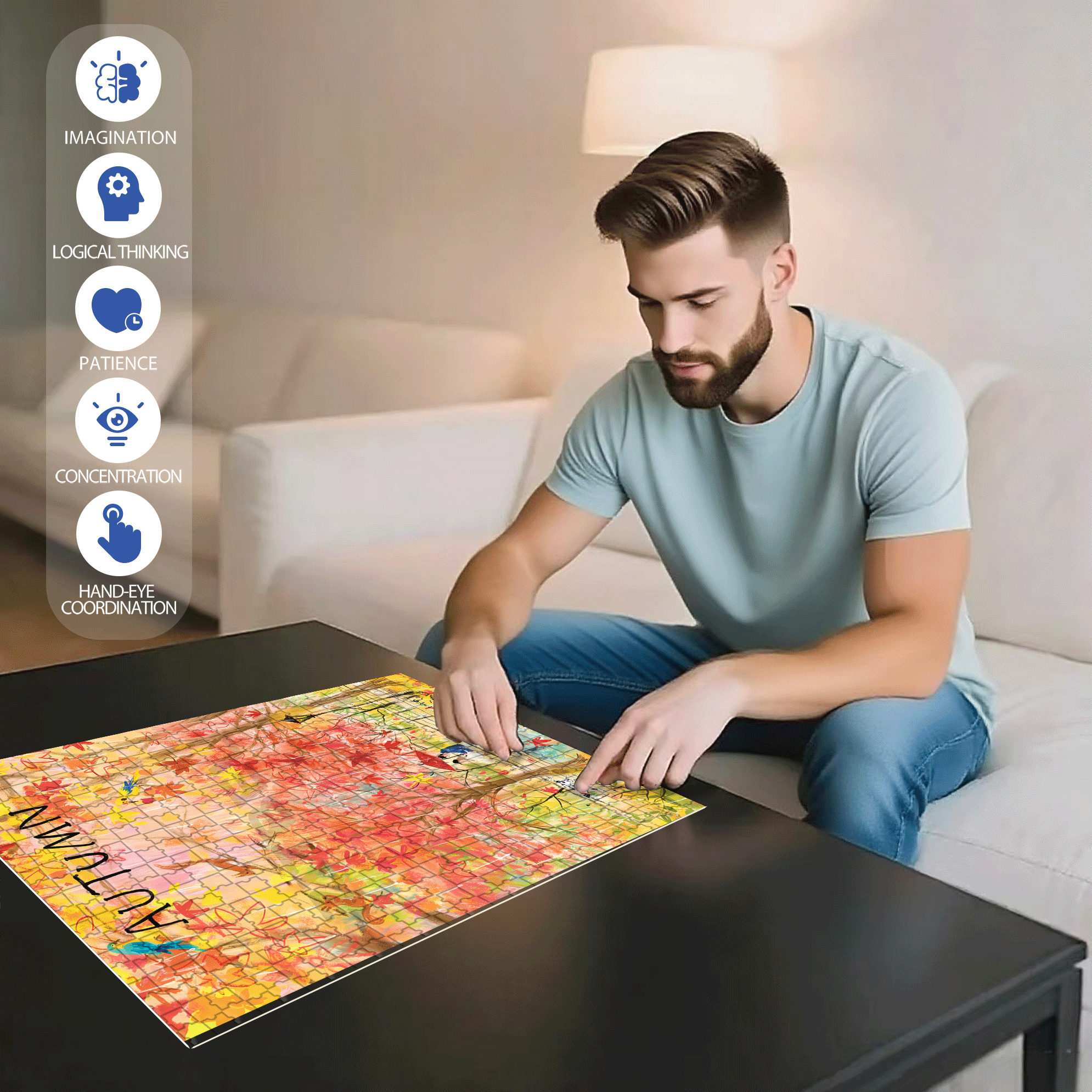 Retain Autumn 500pcs/1000pcs Jigsaw Puzzle, Scratch-Resistant, Interactive Family Game & Brain-Boosting DIY Decor, Perfect for Halloween, Christmas & New Year Gifts, Family Puzzle Game