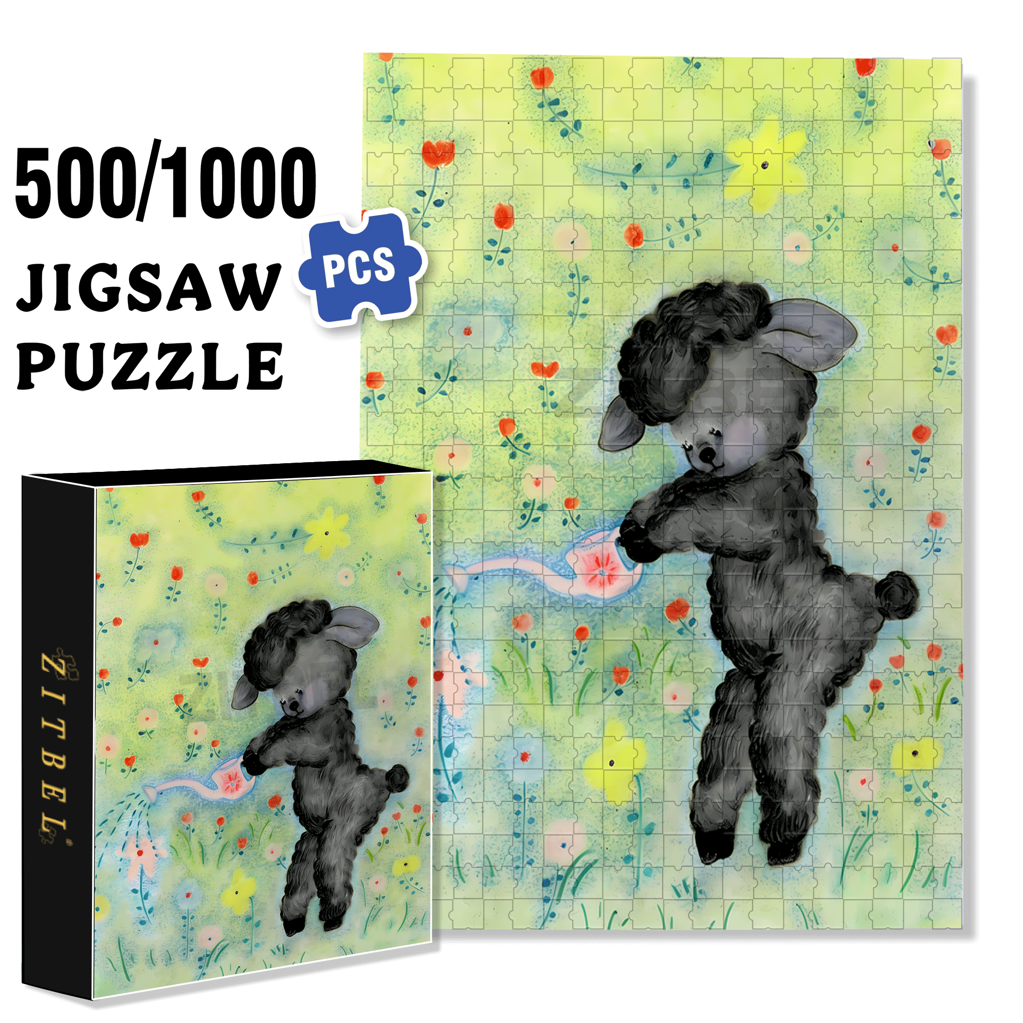 Retro Lamb 500pcs/1000pcs Jigsaw Puzzle, Scratch-Resistant, Interactive Family Game & Brain-Boosting DIY Decor, Perfect for Halloween, Christmas & New Year Gifts, Family Puzzle Game