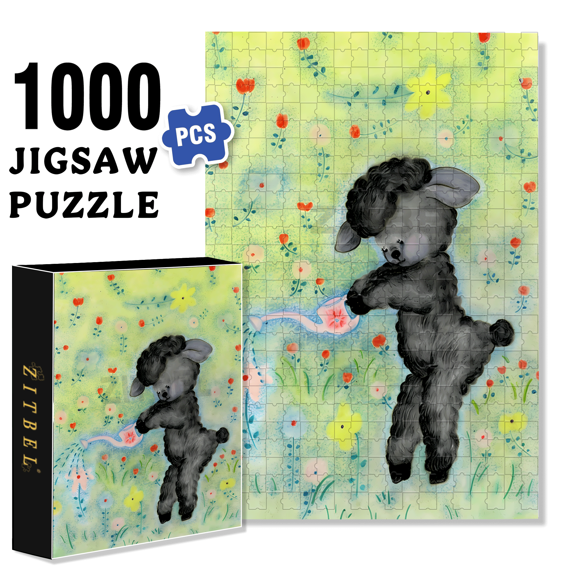 Retro Lamb 500pcs/1000pcs Jigsaw Puzzle, Scratch-Resistant, Interactive Family Game & Brain-Boosting DIY Decor, Perfect for Halloween, Christmas & New Year Gifts, Family Puzzle Game
