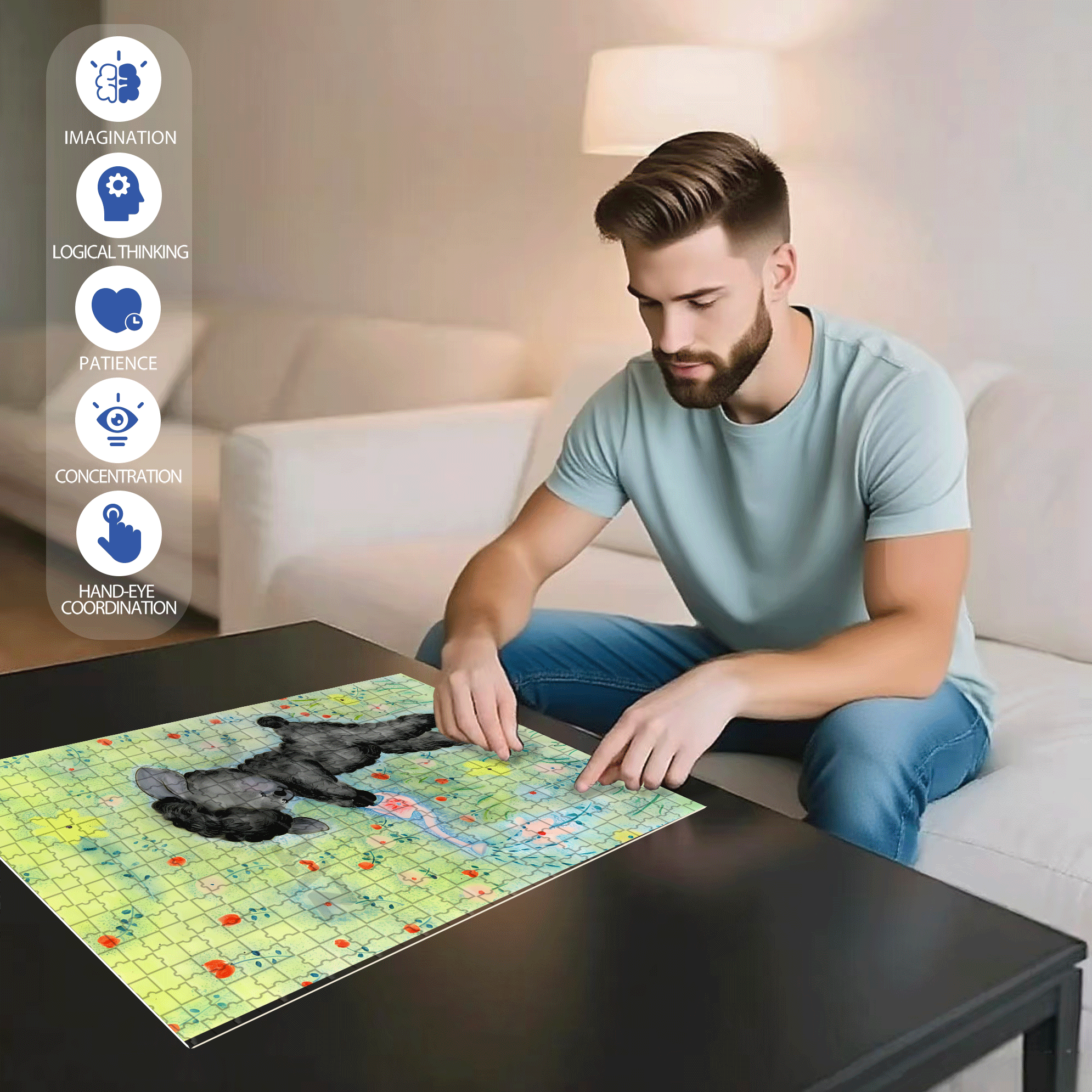 Retro Lamb 500pcs/1000pcs Jigsaw Puzzle, Scratch-Resistant, Interactive Family Game & Brain-Boosting DIY Decor, Perfect for Halloween, Christmas & New Year Gifts, Family Puzzle Game