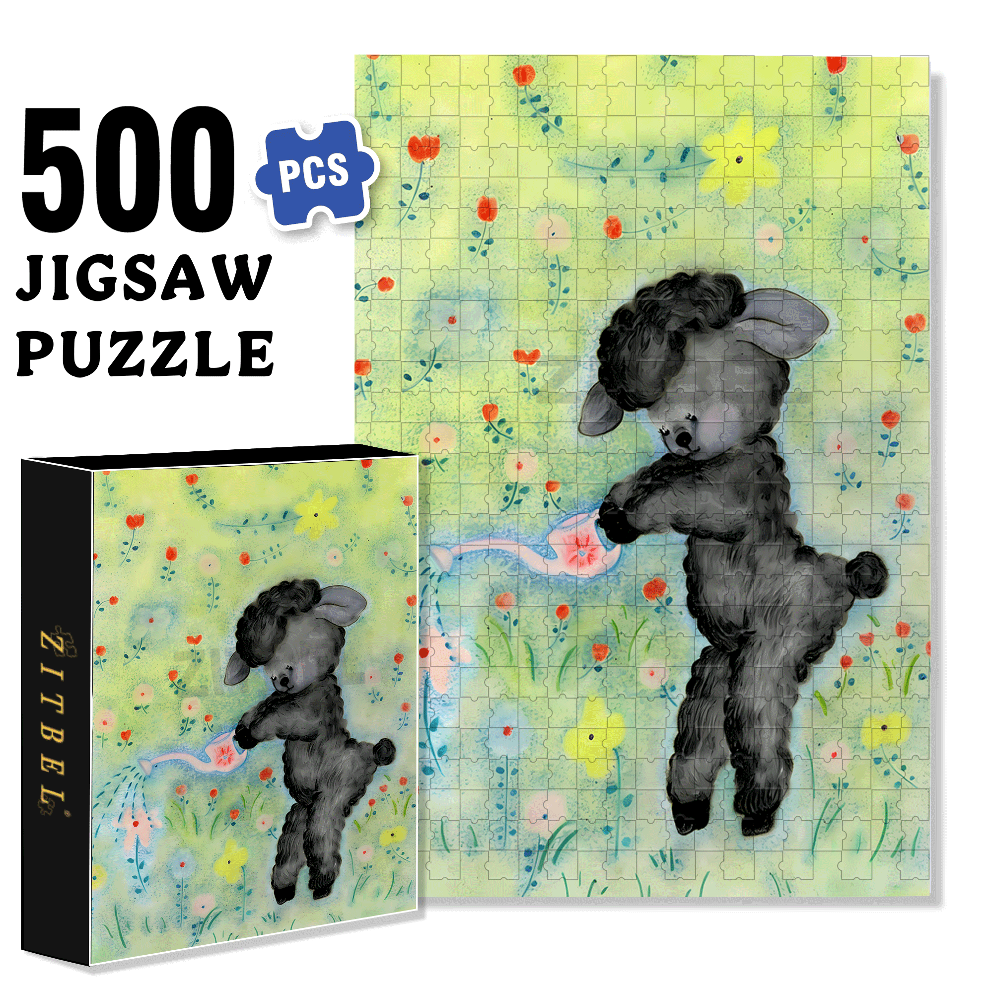 Retro Lamb 500pcs/1000pcs Jigsaw Puzzle, Scratch-Resistant, Interactive Family Game & Brain-Boosting DIY Decor, Perfect for Halloween, Christmas & New Year Gifts, Family Puzzle Game