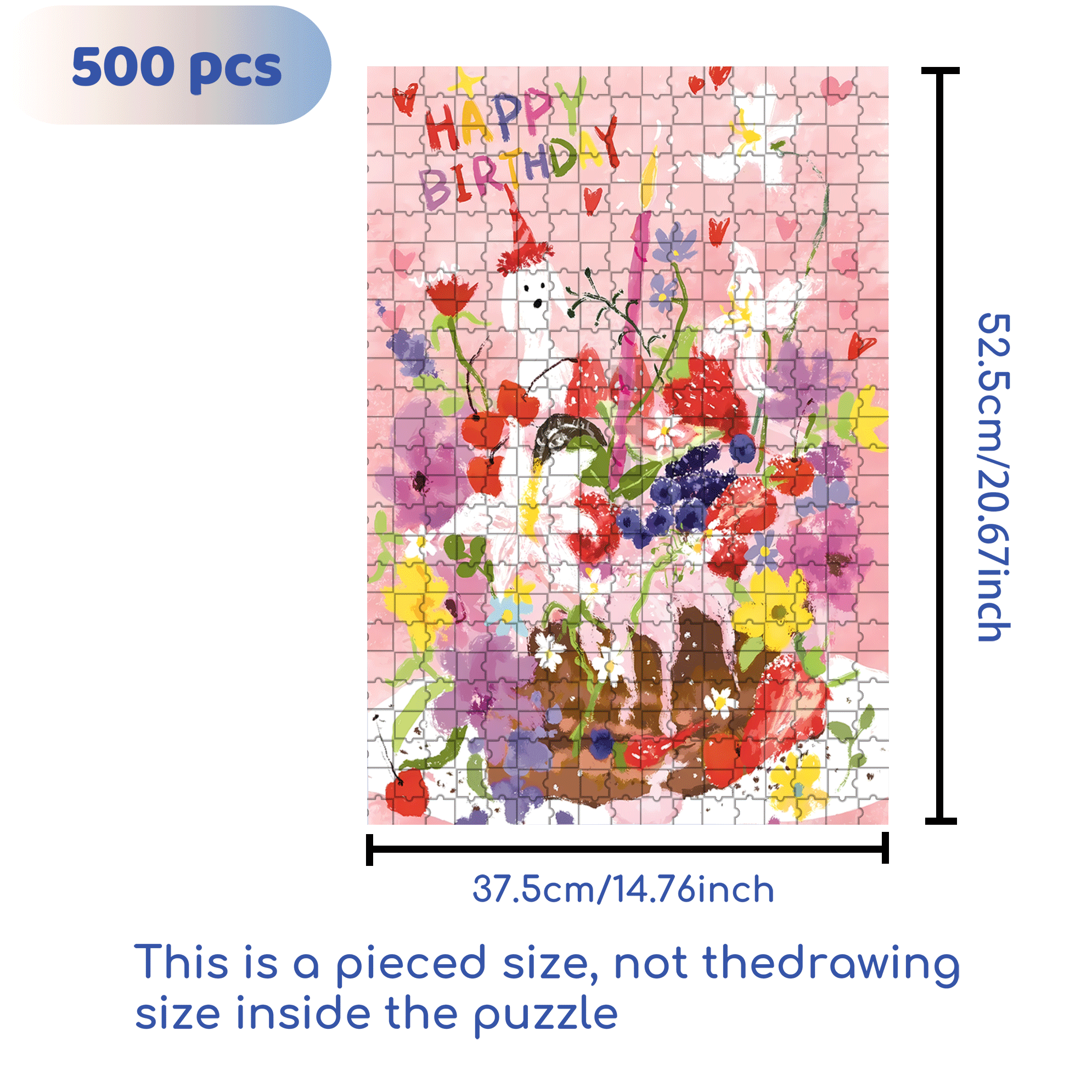 Romantic Flower Cake 500pcs/1000pcs Jigsaw Puzzle, Scratch-Resistant, Interactive Family Game & Brain-Boosting DIY Decor, Perfect for Halloween, Christmas & New Year Gifts, Family Puzzle Game