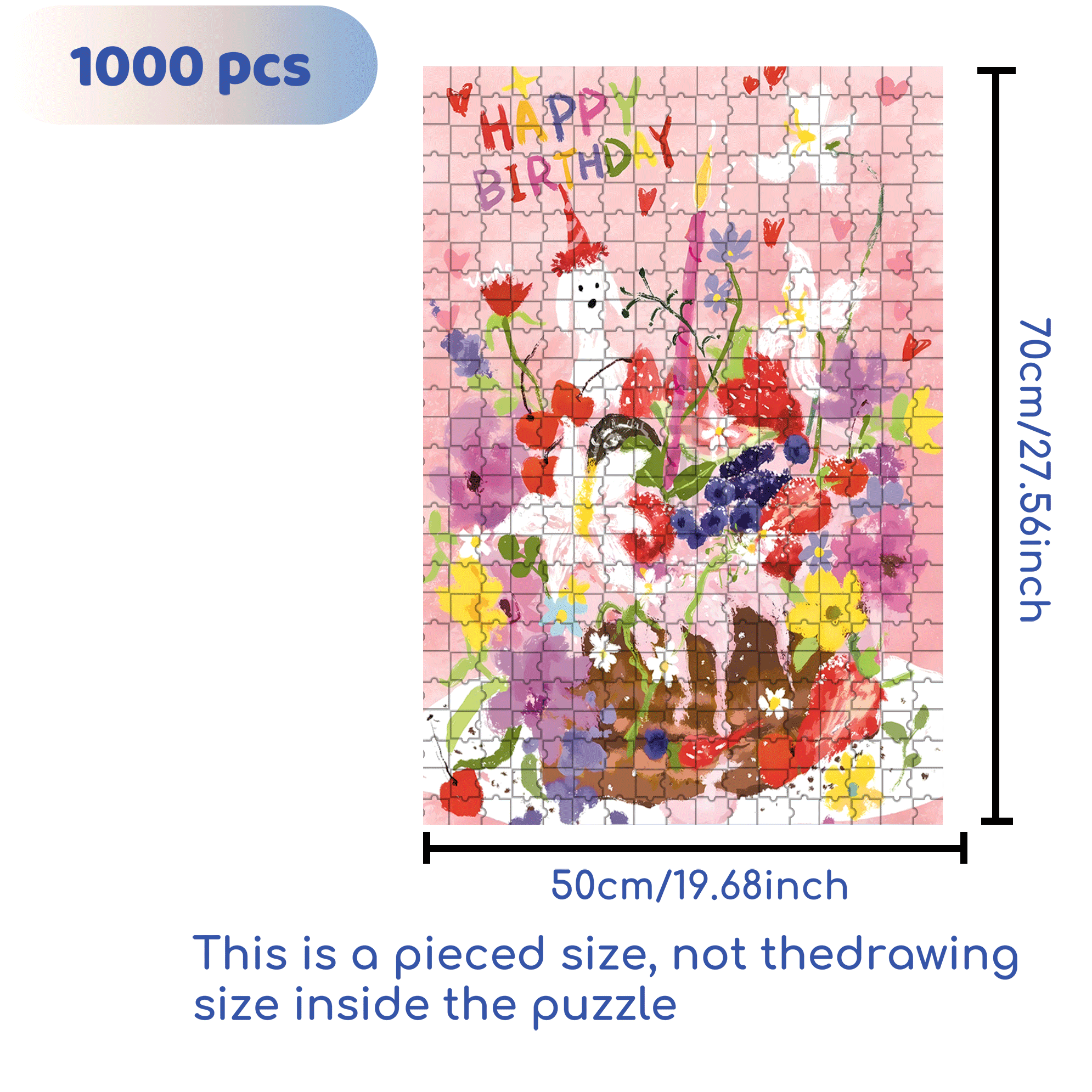 Romantic Flower Cake 500pcs/1000pcs Jigsaw Puzzle, Scratch-Resistant, Interactive Family Game & Brain-Boosting DIY Decor, Perfect for Halloween, Christmas & New Year Gifts, Family Puzzle Game