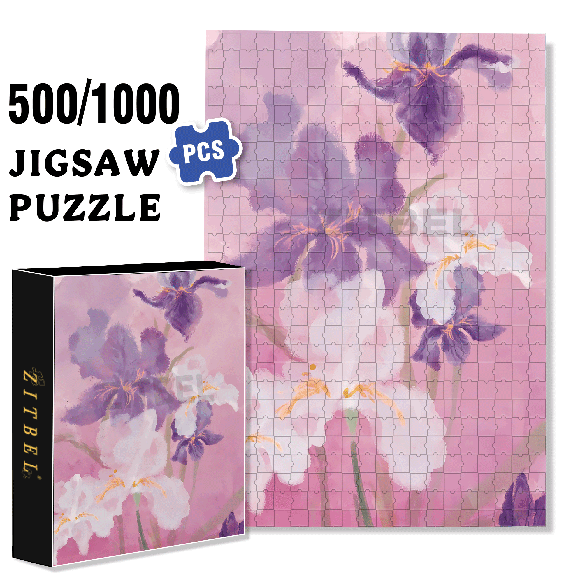 Romantic Purple Iris 500pcs/1000pcs Jigsaw Puzzle, Scratch-Resistant, Interactive Family Game & Brain-Boosting DIY Decor, Perfect for Halloween, Christmas & New Year Gifts, Family Puzzle Game