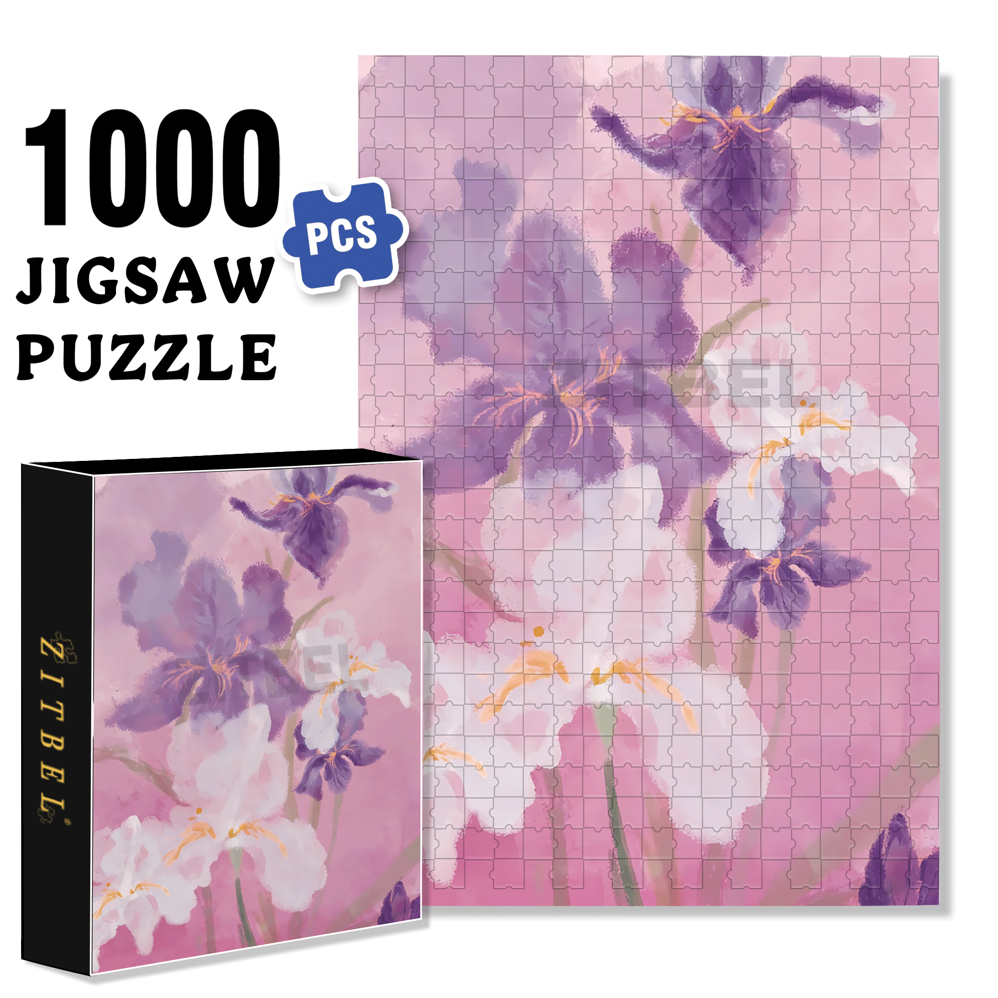 Romantic Purple Iris 500pcs/1000pcs Jigsaw Puzzle, Scratch-Resistant, Interactive Family Game & Brain-Boosting DIY Decor, Perfect for Halloween, Christmas & New Year Gifts, Family Puzzle Game