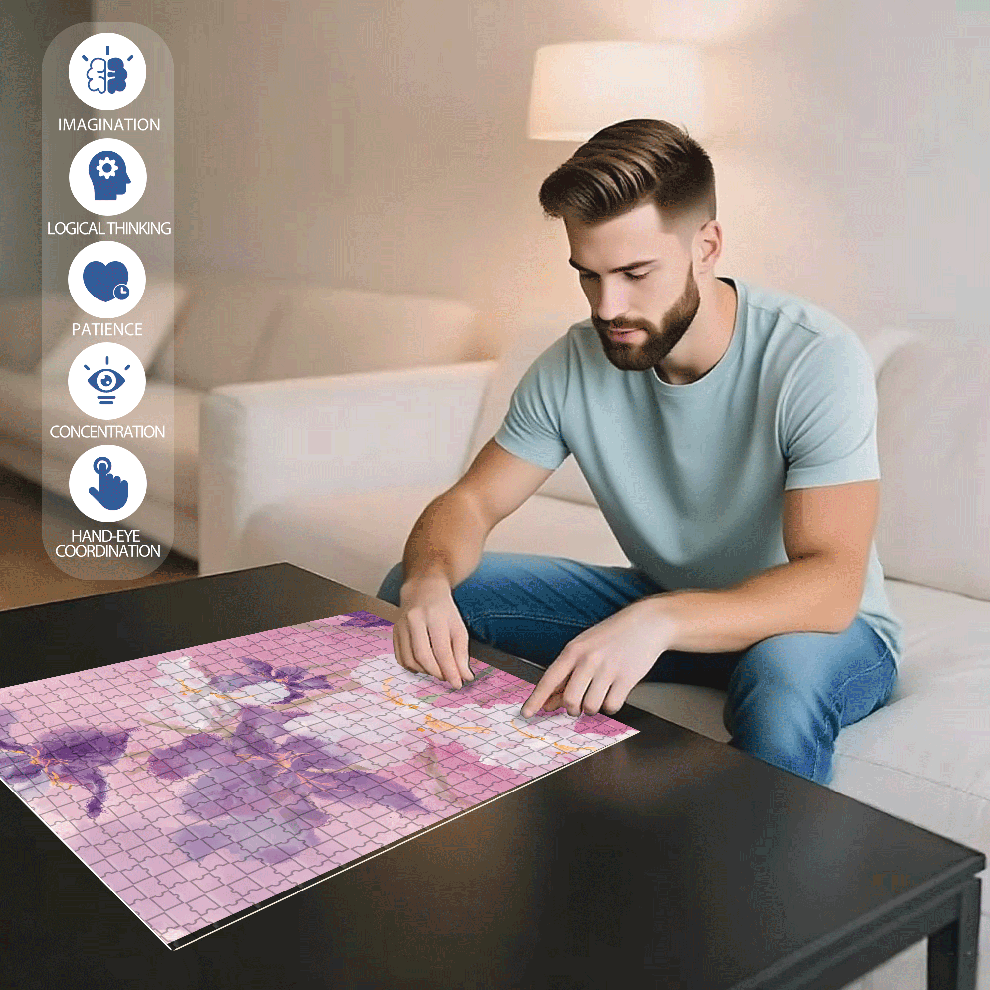 Romantic Purple Iris 500pcs/1000pcs Jigsaw Puzzle, Scratch-Resistant, Interactive Family Game & Brain-Boosting DIY Decor, Perfect for Halloween, Christmas & New Year Gifts, Family Puzzle Game