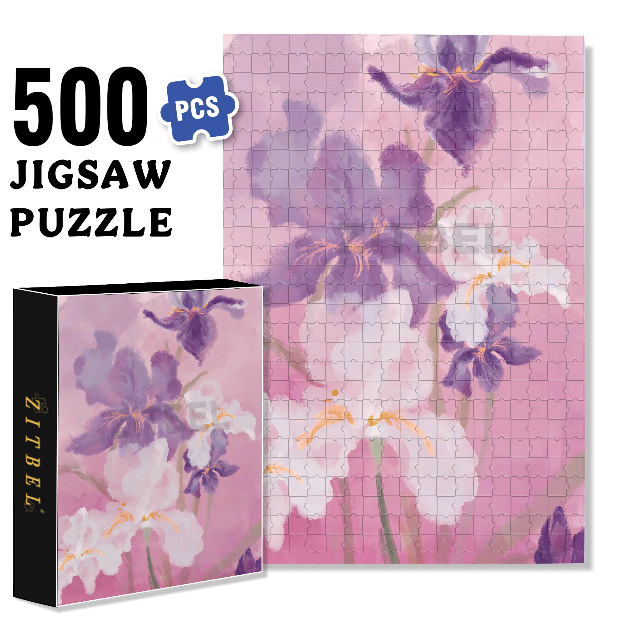 Romantic Purple Iris 500pcs/1000pcs Jigsaw Puzzle, Scratch-Resistant, Interactive Family Game & Brain-Boosting DIY Decor, Perfect for Halloween, Christmas & New Year Gifts, Family Puzzle Game