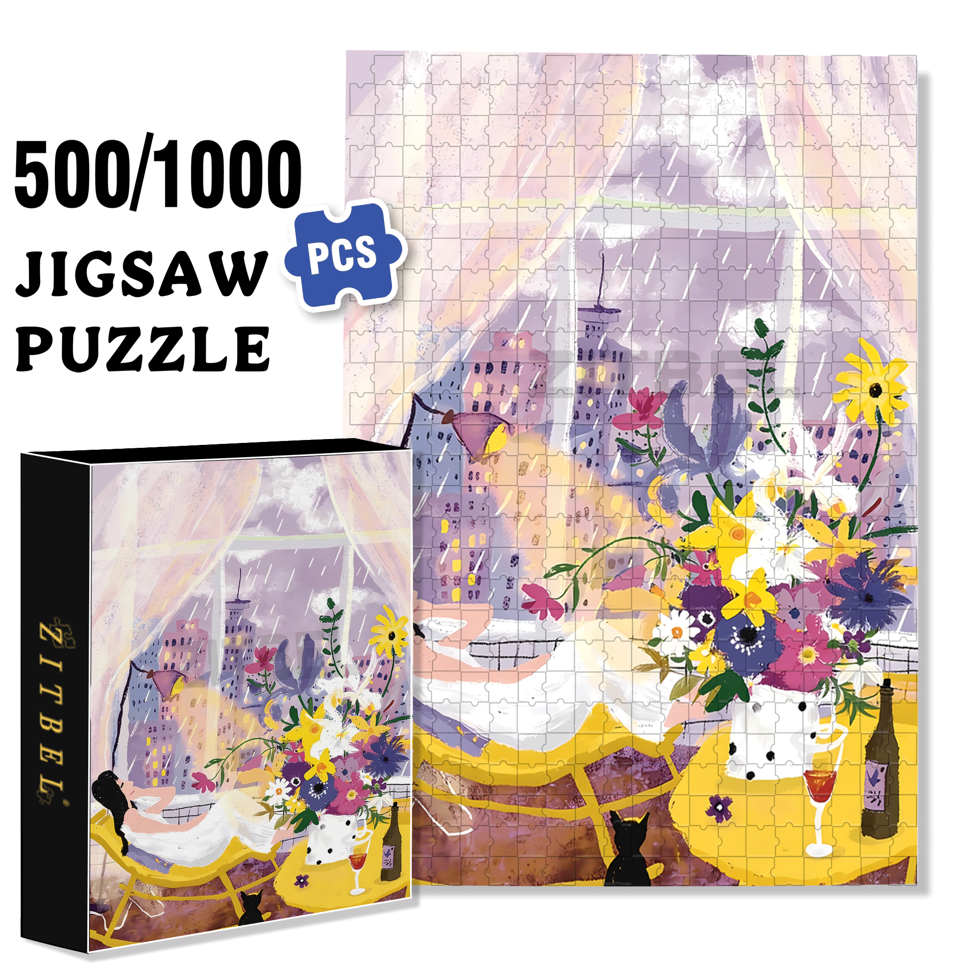 Romantic Purple Rain 500pcs/1000pcs Jigsaw Puzzle, Scratch-Resistant, Interactive Family Game & Brain-Boosting DIY Decor, Perfect for Halloween, Christmas & New Year Gifts, Family Puzzle Game
