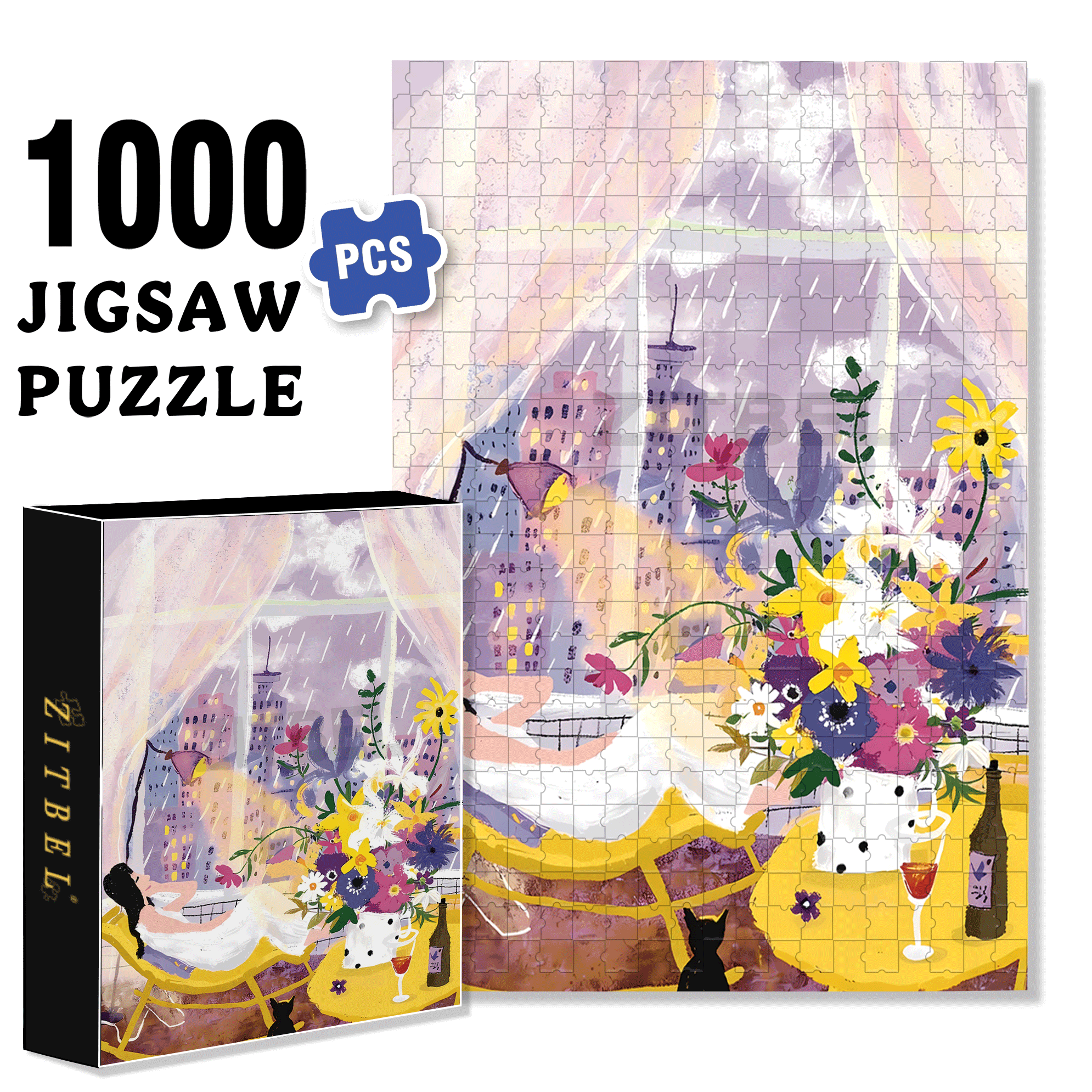 Romantic Purple Rain 500pcs/1000pcs Jigsaw Puzzle, Scratch-Resistant, Interactive Family Game & Brain-Boosting DIY Decor, Perfect for Halloween, Christmas & New Year Gifts, Family Puzzle Game