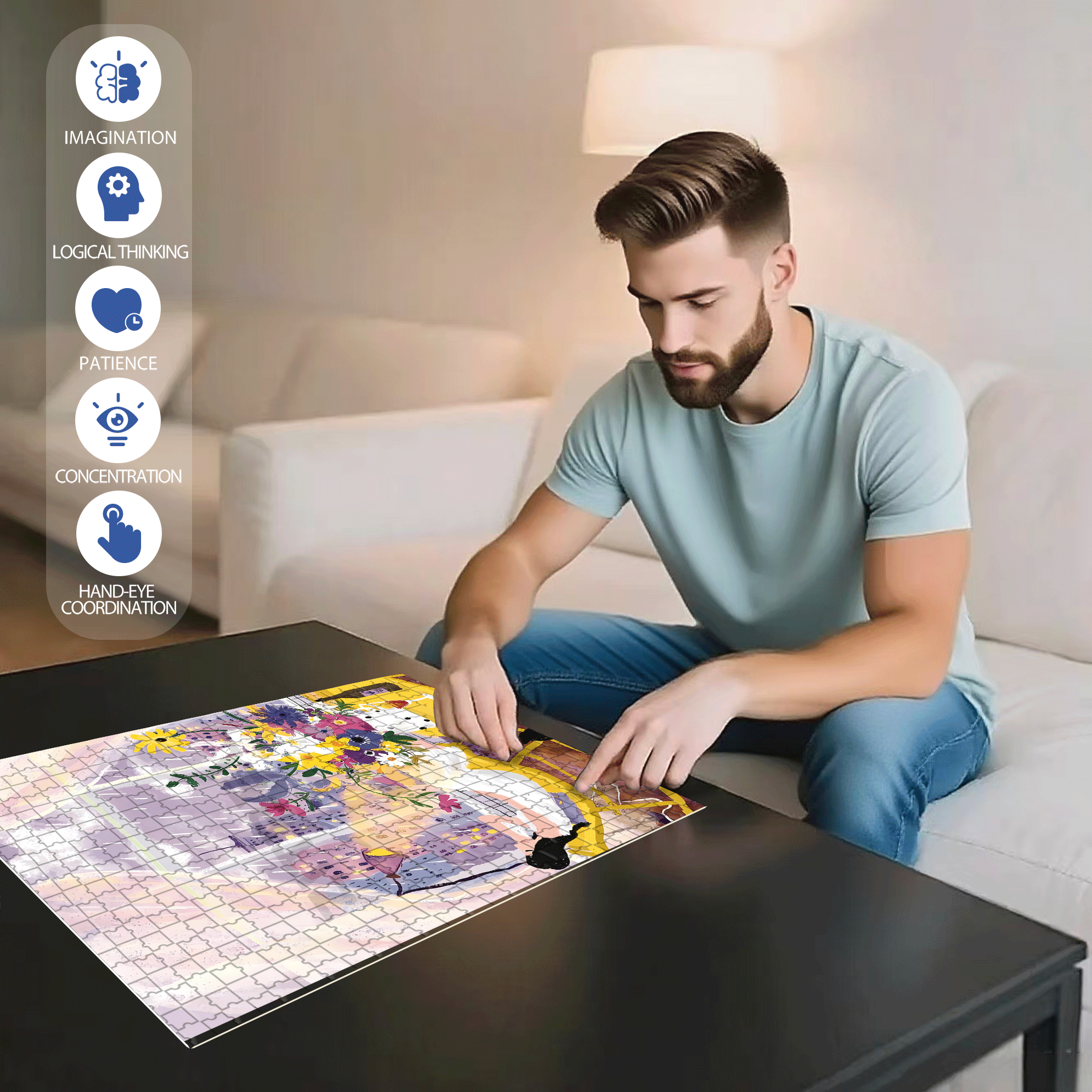 Romantic Purple Rain 500pcs/1000pcs Jigsaw Puzzle, Scratch-Resistant, Interactive Family Game & Brain-Boosting DIY Decor, Perfect for Halloween, Christmas & New Year Gifts, Family Puzzle Game