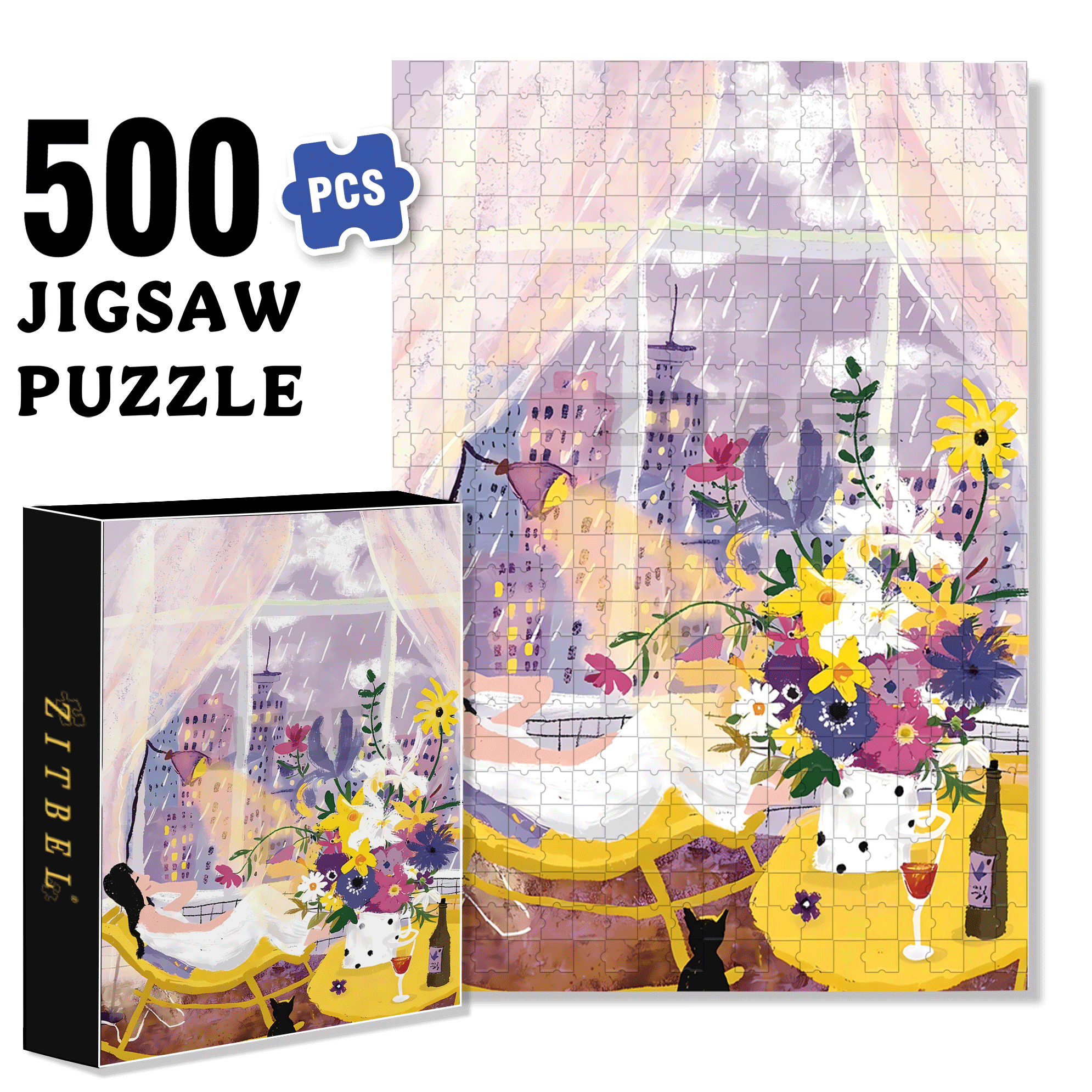 Romantic Purple Rain 500pcs/1000pcs Jigsaw Puzzle, Scratch-Resistant, Interactive Family Game & Brain-Boosting DIY Decor, Perfect for Halloween, Christmas & New Year Gifts, Family Puzzle Game