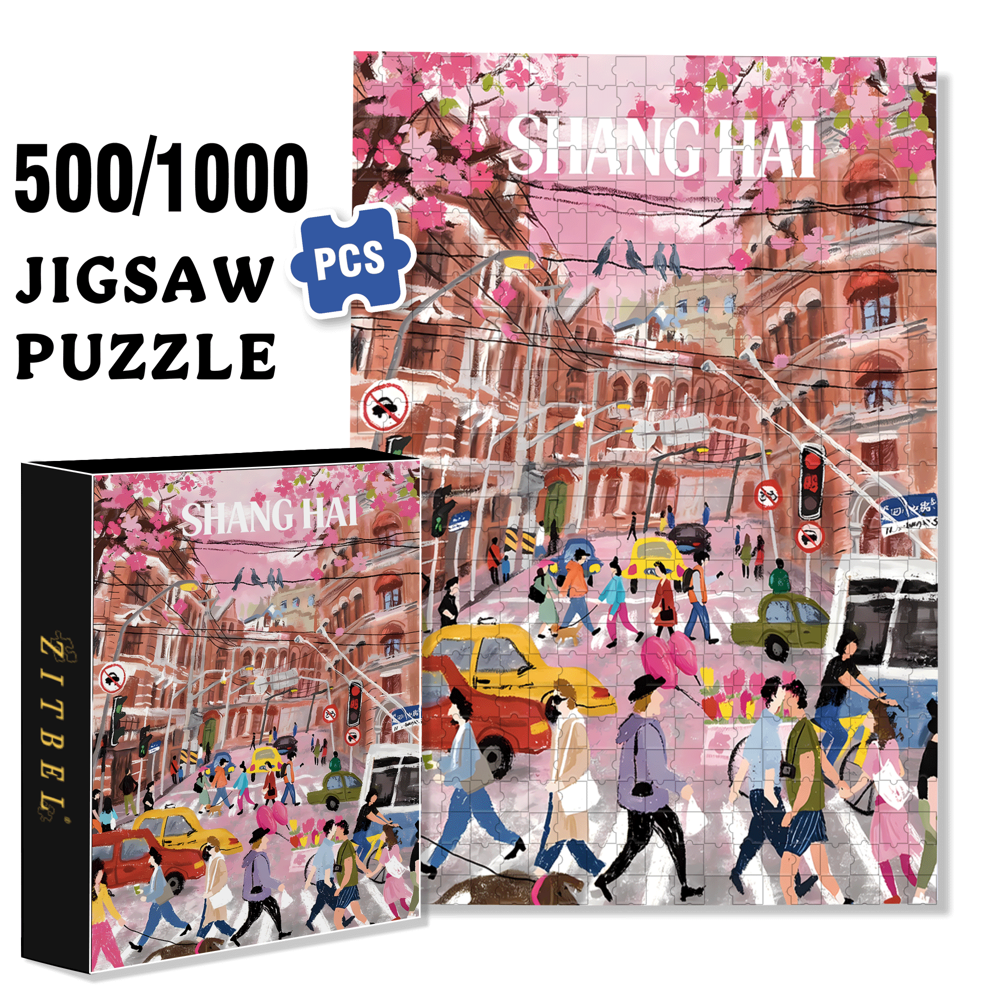 Romantic Streets In Spring 500pcs/1000pcs Jigsaw Puzzle, Scratch-Resistant, Interactive Family Game & Brain-Boosting DIY Decor, Perfect for Halloween, Christmas & New Year Gifts, Family Puzzle Game