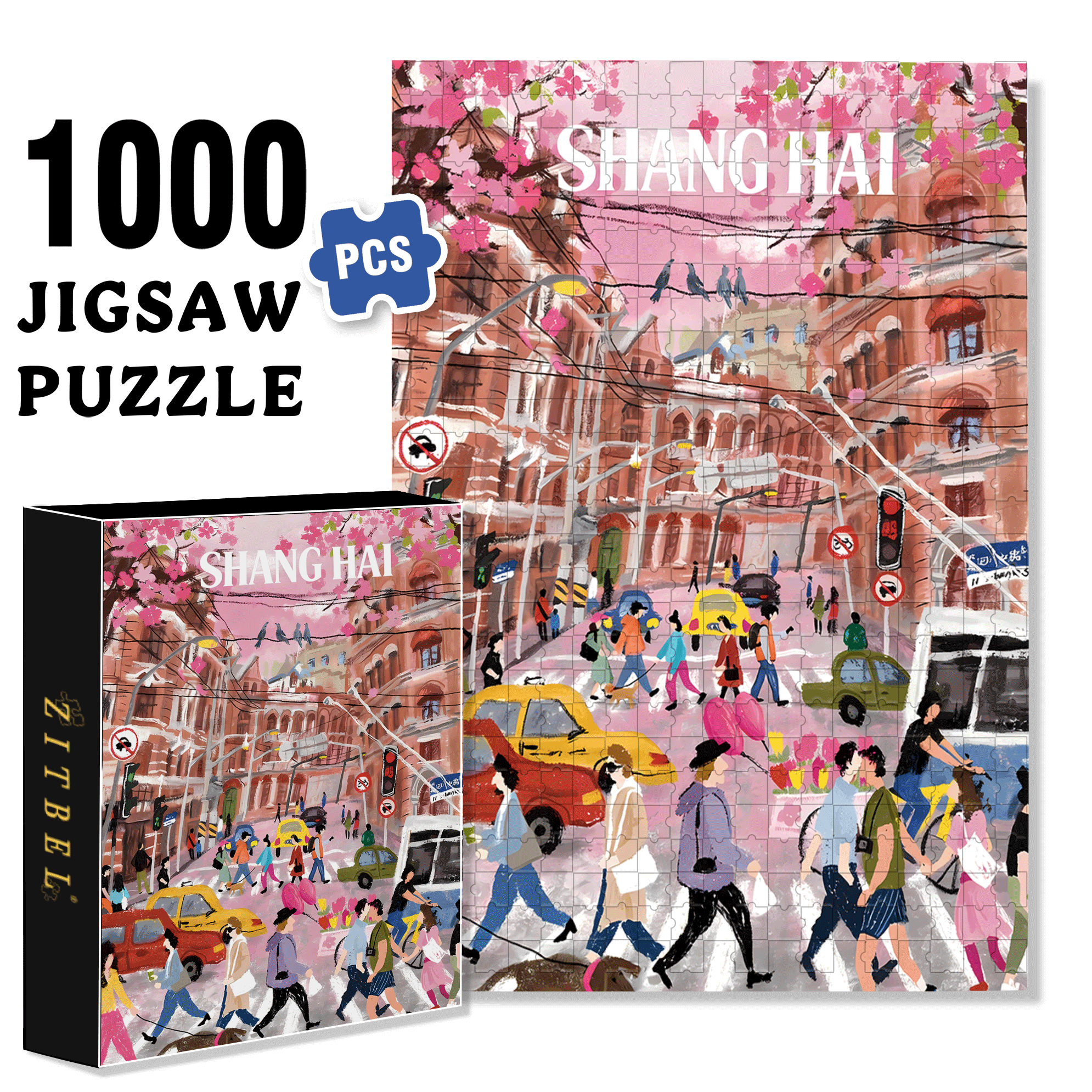 Romantic Streets In Spring 500pcs/1000pcs Jigsaw Puzzle, Scratch-Resistant, Interactive Family Game & Brain-Boosting DIY Decor, Perfect for Halloween, Christmas & New Year Gifts, Family Puzzle Game