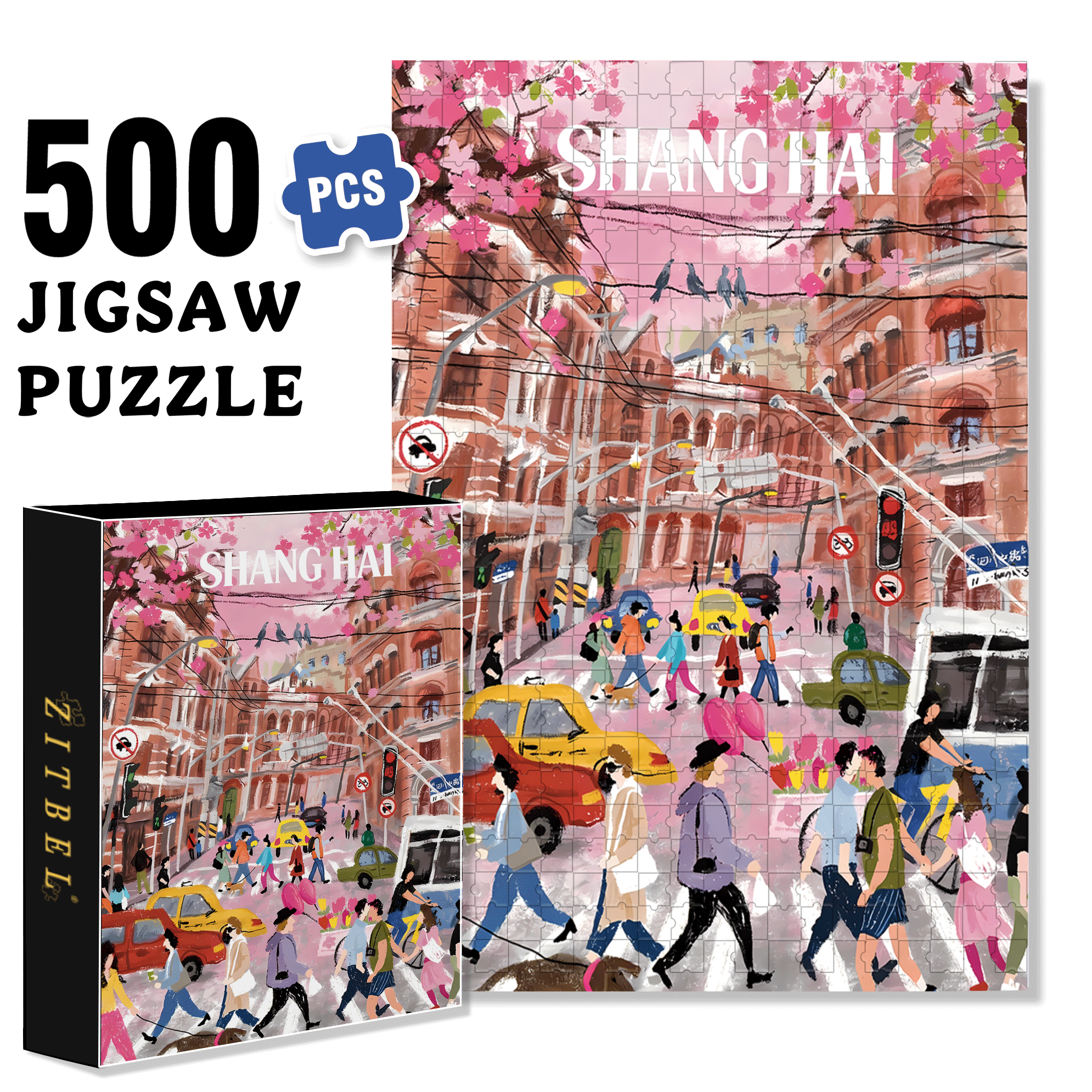 Romantic Streets In Spring 500pcs/1000pcs Jigsaw Puzzle, Scratch-Resistant, Interactive Family Game & Brain-Boosting DIY Decor, Perfect for Halloween, Christmas & New Year Gifts, Family Puzzle Game