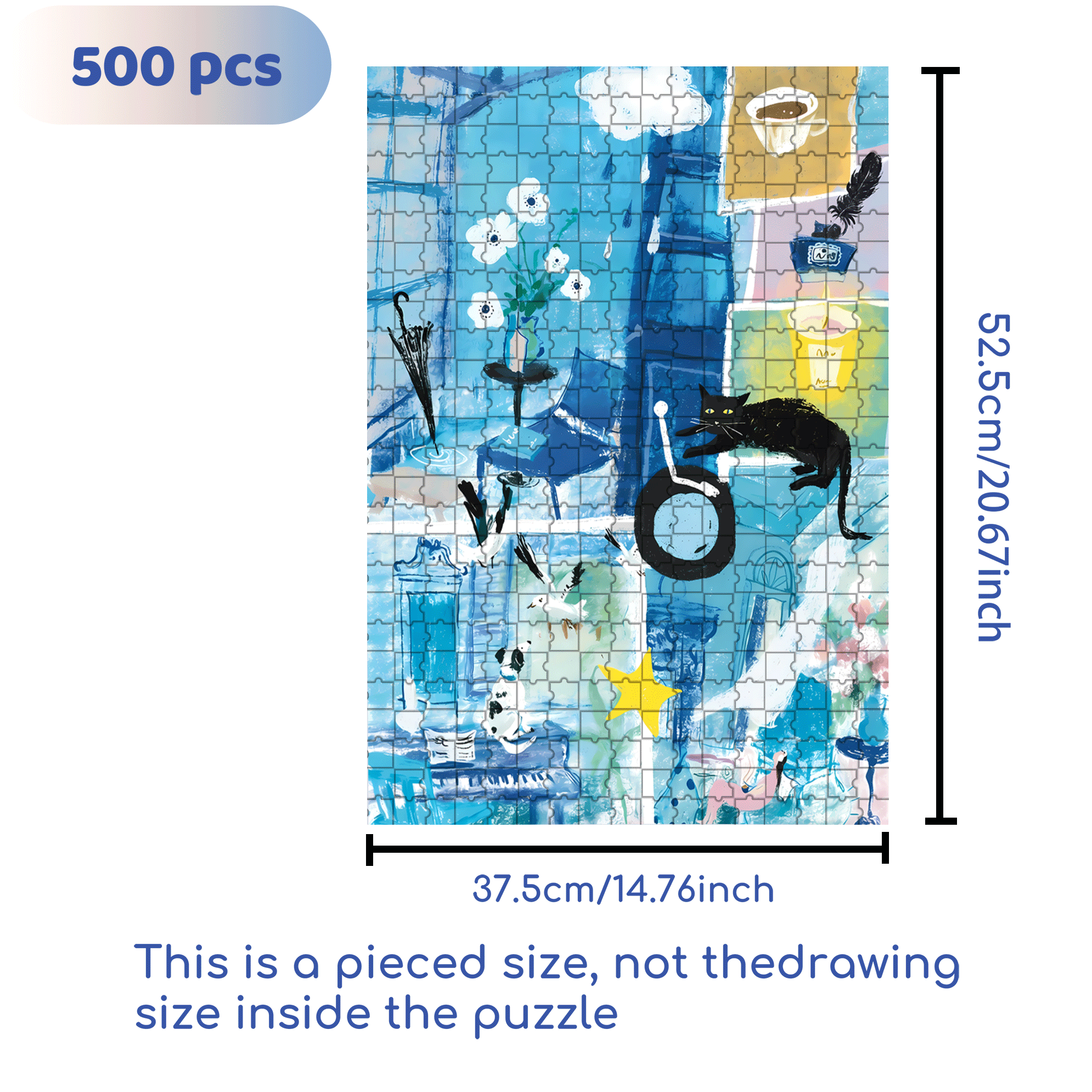 Saipan's Blue 500pcs/1000pcs Jigsaw Puzzle, Scratch-Resistant, Interactive Family Game & Brain-Boosting DIY Decor, Perfect for Halloween, Christmas & New Year Gifts, Family Puzzle Game
