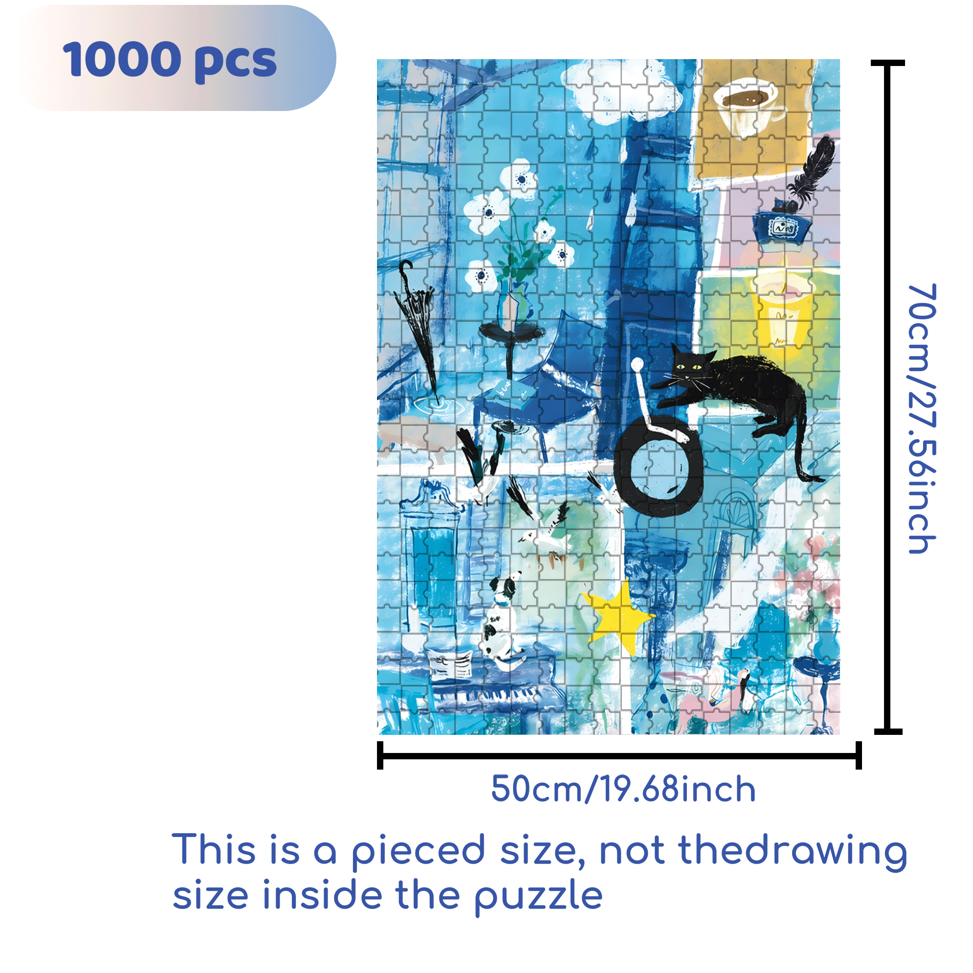 Saipan's Blue 500pcs/1000pcs Jigsaw Puzzle, Scratch-Resistant, Interactive Family Game & Brain-Boosting DIY Decor, Perfect for Halloween, Christmas & New Year Gifts, Family Puzzle Game
