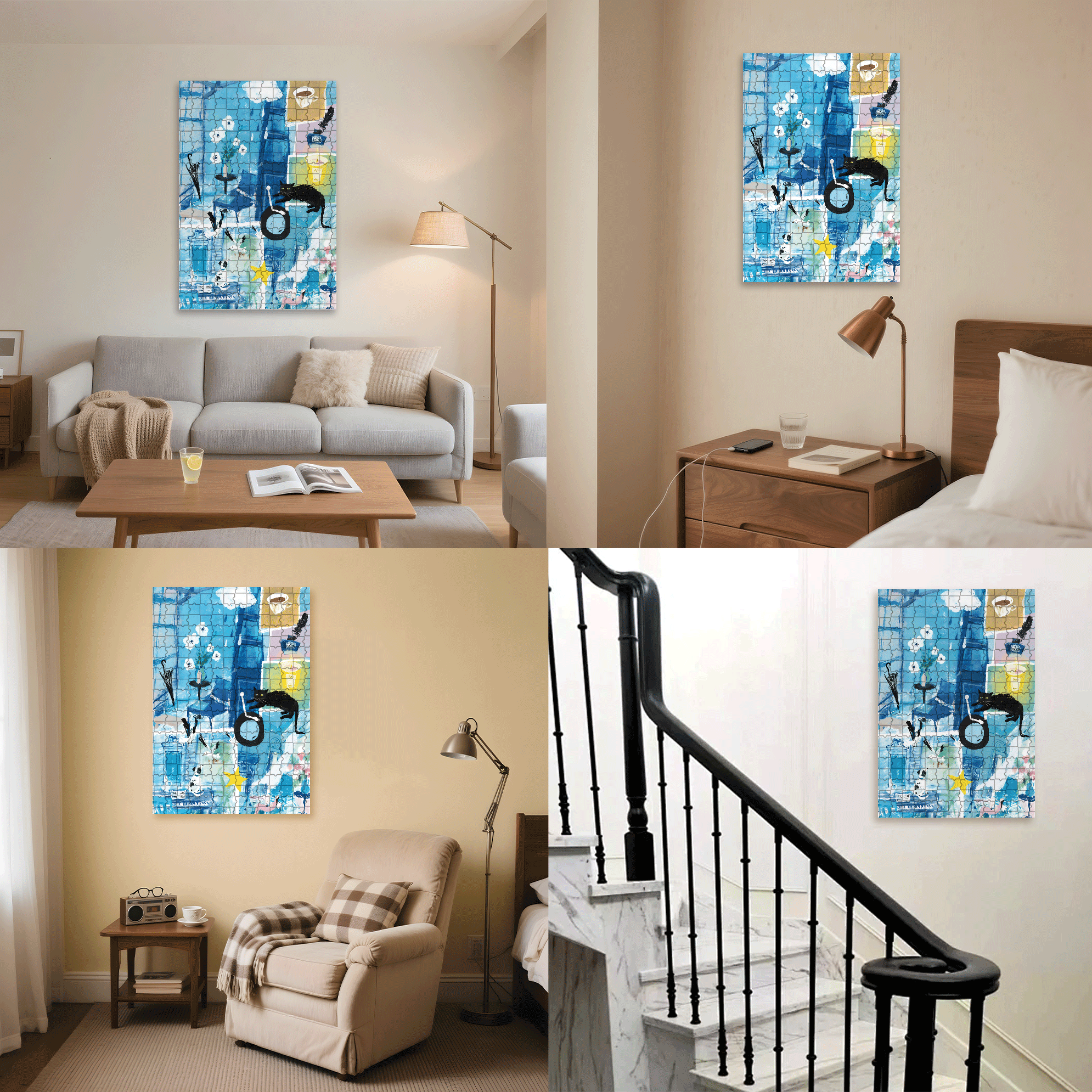 Saipan's Blue 500pcs/1000pcs Jigsaw Puzzle, Scratch-Resistant, Interactive Family Game & Brain-Boosting DIY Decor, Perfect for Halloween, Christmas & New Year Gifts, Family Puzzle Game