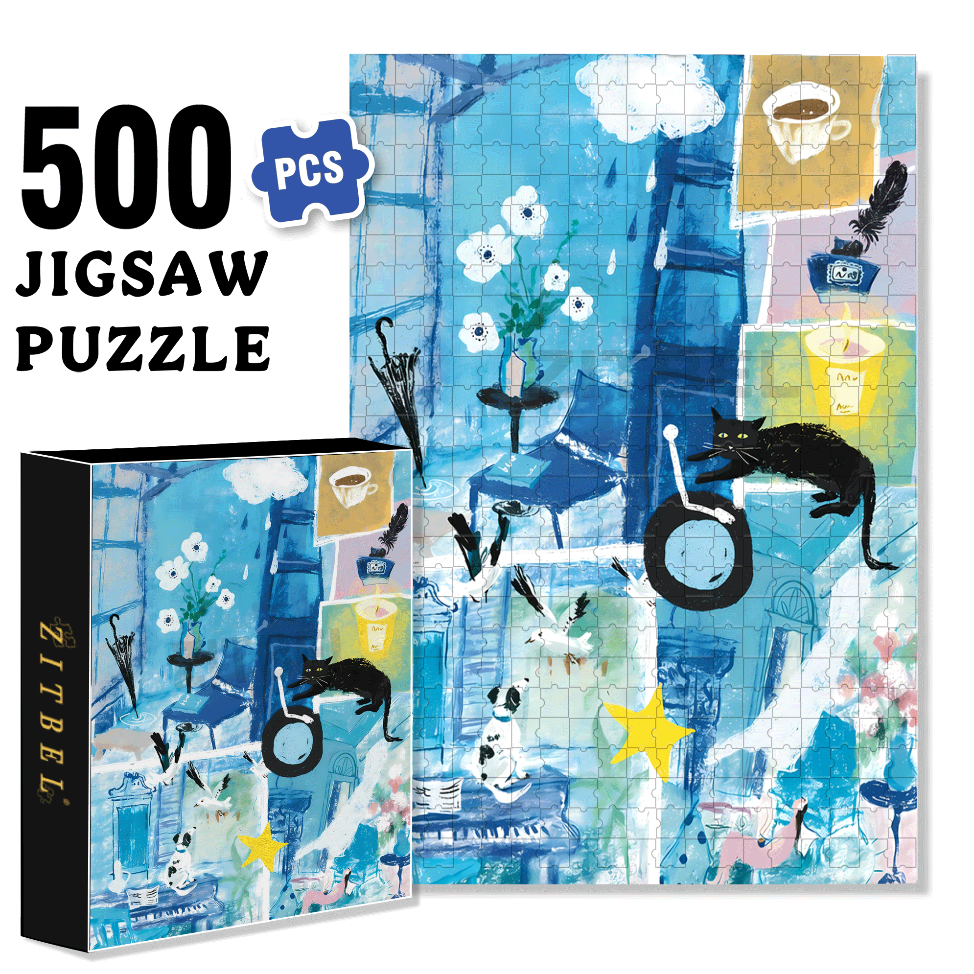 Saipan's Blue 500pcs/1000pcs Jigsaw Puzzle, Scratch-Resistant, Interactive Family Game & Brain-Boosting DIY Decor, Perfect for Halloween, Christmas & New Year Gifts, Family Puzzle Game