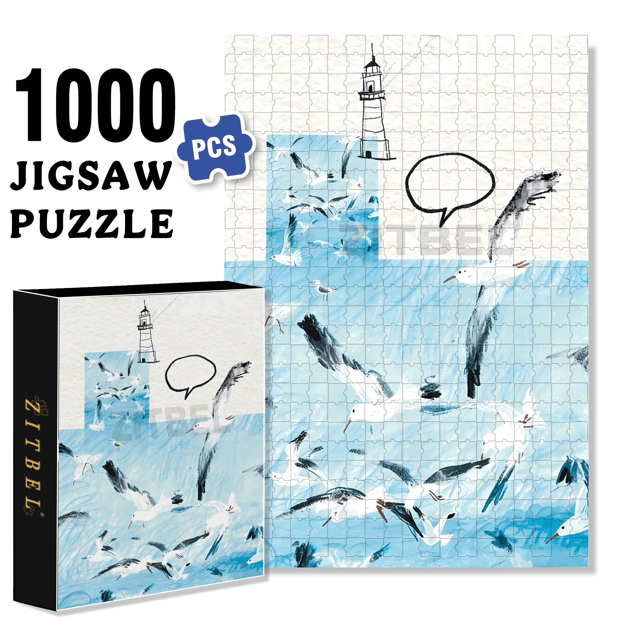 Seabirds and Blue 2 500pcs/1000pcs Jigsaw Puzzle, Scratch-Resistant, Interactive Family Game & Brain-Boosting DIY Decor, Perfect for Halloween, Christmas & New Year Gifts, Family Puzzle Game