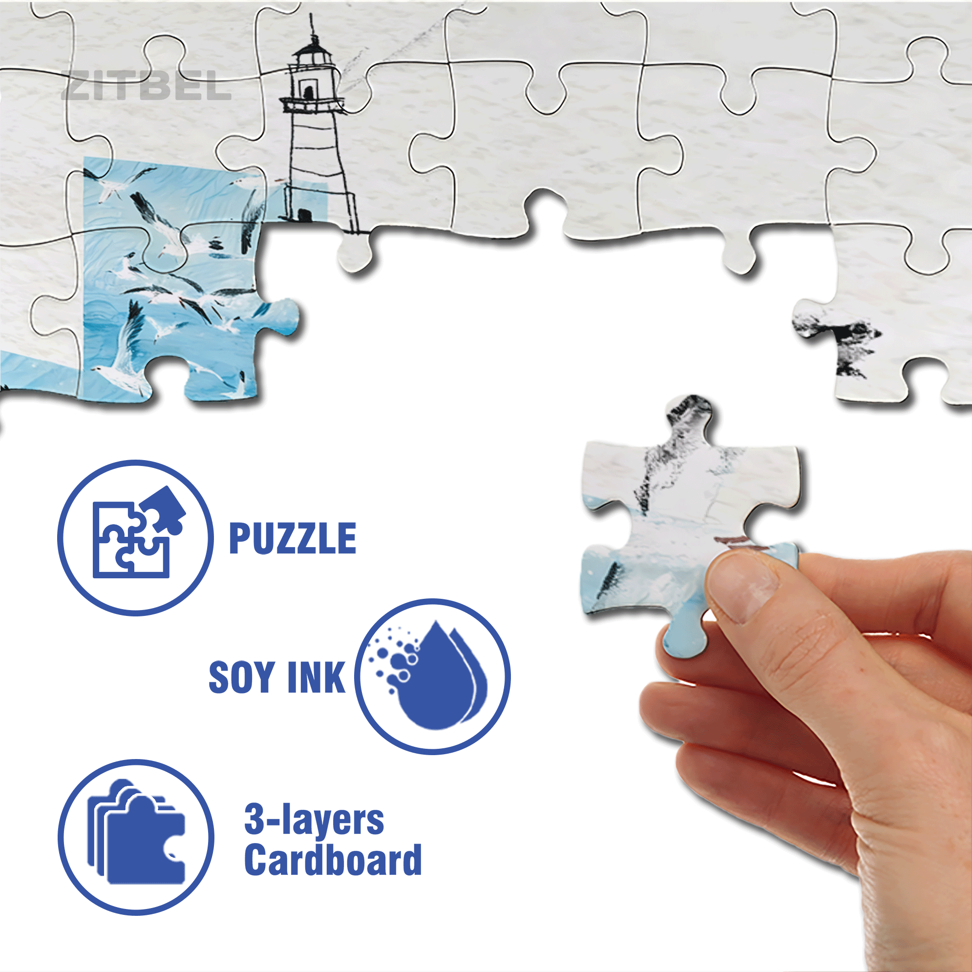 Seabirds and Blue 2 500pcs/1000pcs Jigsaw Puzzle, Scratch-Resistant, Interactive Family Game & Brain-Boosting DIY Decor, Perfect for Halloween, Christmas & New Year Gifts, Family Puzzle Game