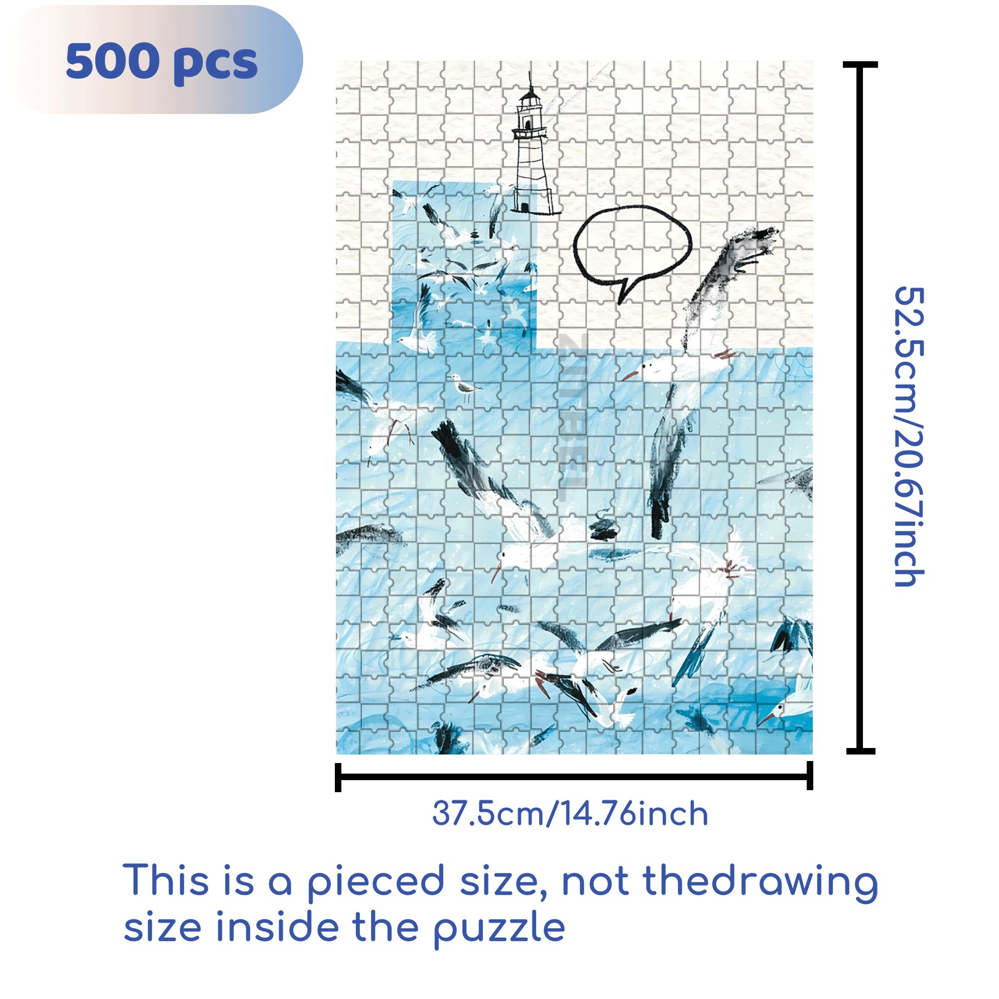Seabirds and Blue 2 500pcs/1000pcs Jigsaw Puzzle, Scratch-Resistant, Interactive Family Game & Brain-Boosting DIY Decor, Perfect for Halloween, Christmas & New Year Gifts, Family Puzzle Game