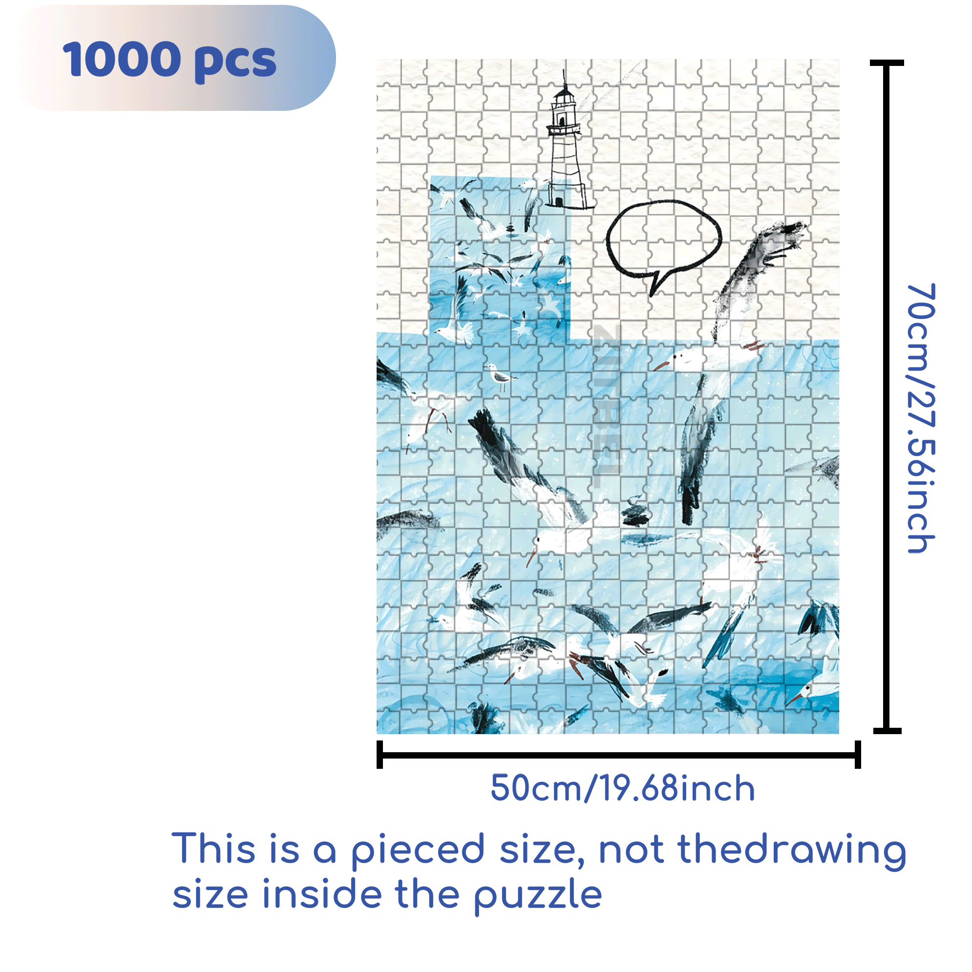 Seabirds and Blue 2 500pcs/1000pcs Jigsaw Puzzle, Scratch-Resistant, Interactive Family Game & Brain-Boosting DIY Decor, Perfect for Halloween, Christmas & New Year Gifts, Family Puzzle Game