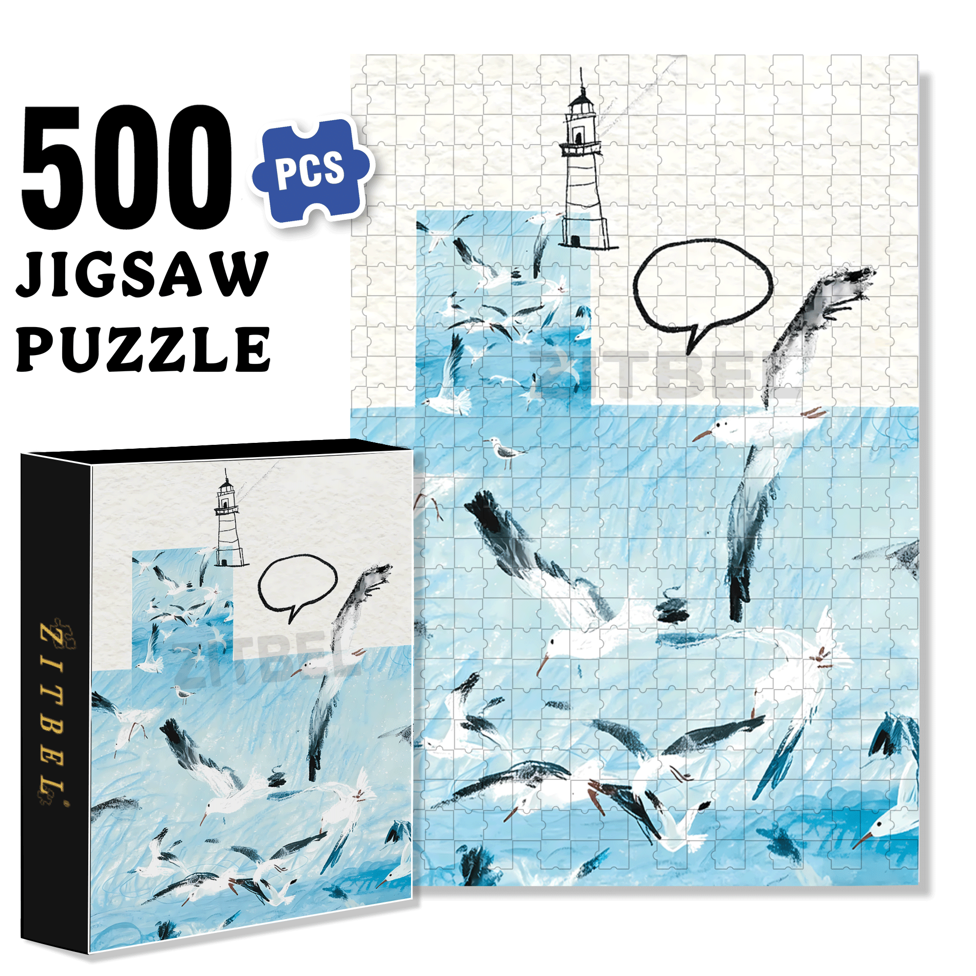 Seabirds and Blue 2 500pcs/1000pcs Jigsaw Puzzle, Scratch-Resistant, Interactive Family Game & Brain-Boosting DIY Decor, Perfect for Halloween, Christmas & New Year Gifts, Family Puzzle Game