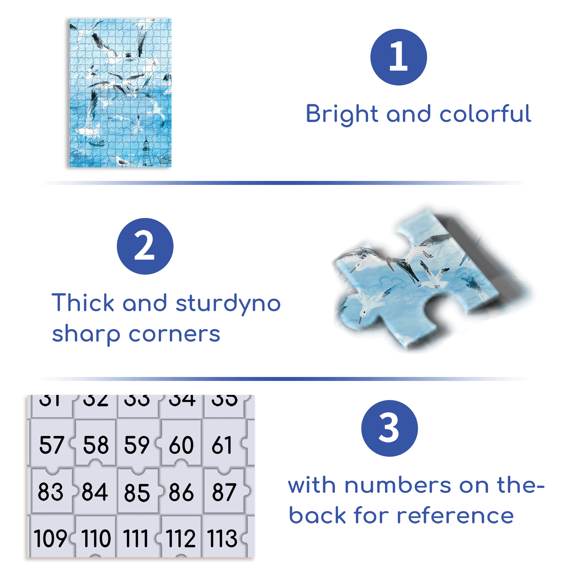 Seabirds and Blue 500pcs/1000pcs Jigsaw Puzzle, Scratch-Resistant, Interactive Family Game & Brain-Boosting DIY Decor, Perfect for Halloween, Christmas & New Year Gifts, Family Puzzle Game