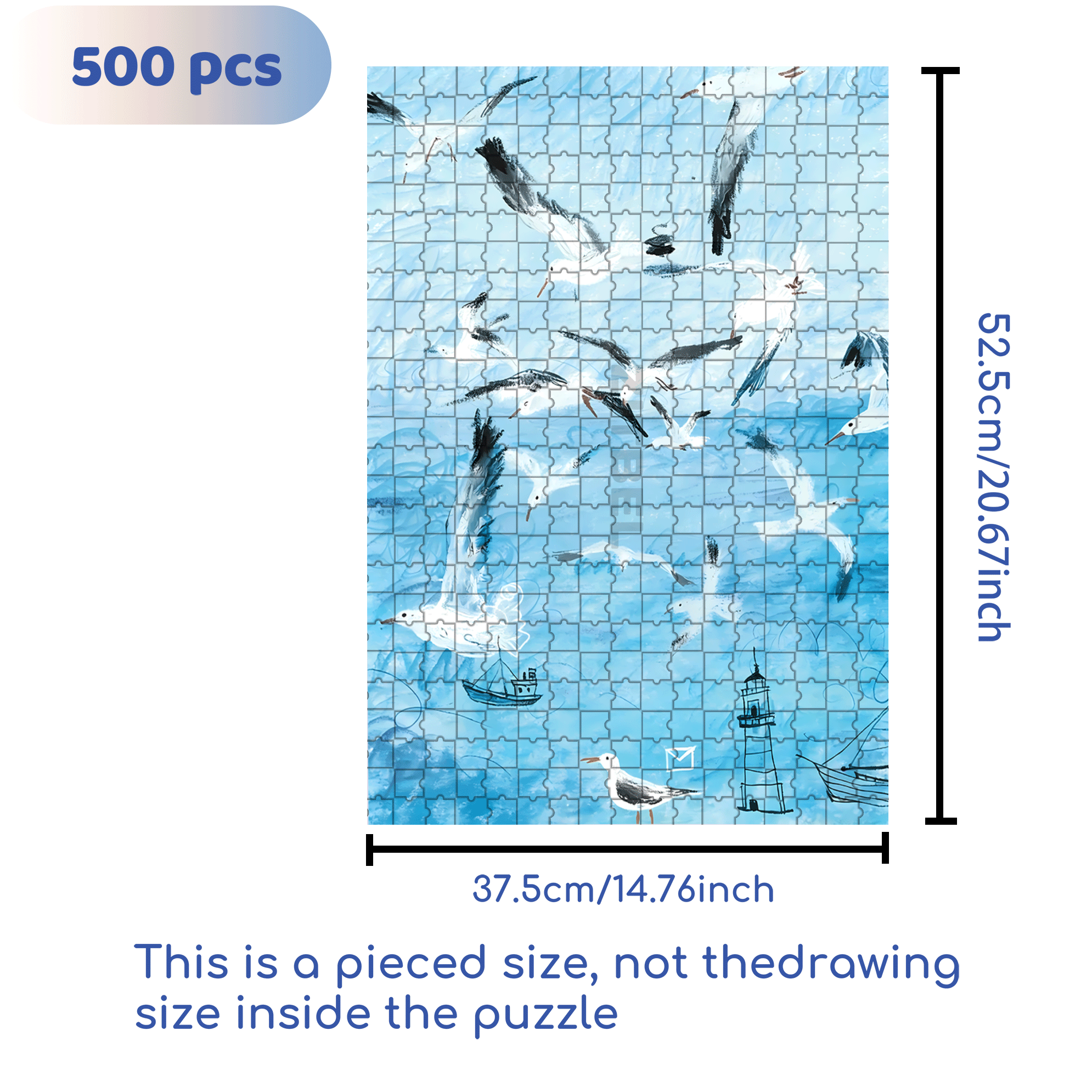 Seabirds and Blue 500pcs/1000pcs Jigsaw Puzzle, Scratch-Resistant, Interactive Family Game & Brain-Boosting DIY Decor, Perfect for Halloween, Christmas & New Year Gifts, Family Puzzle Game