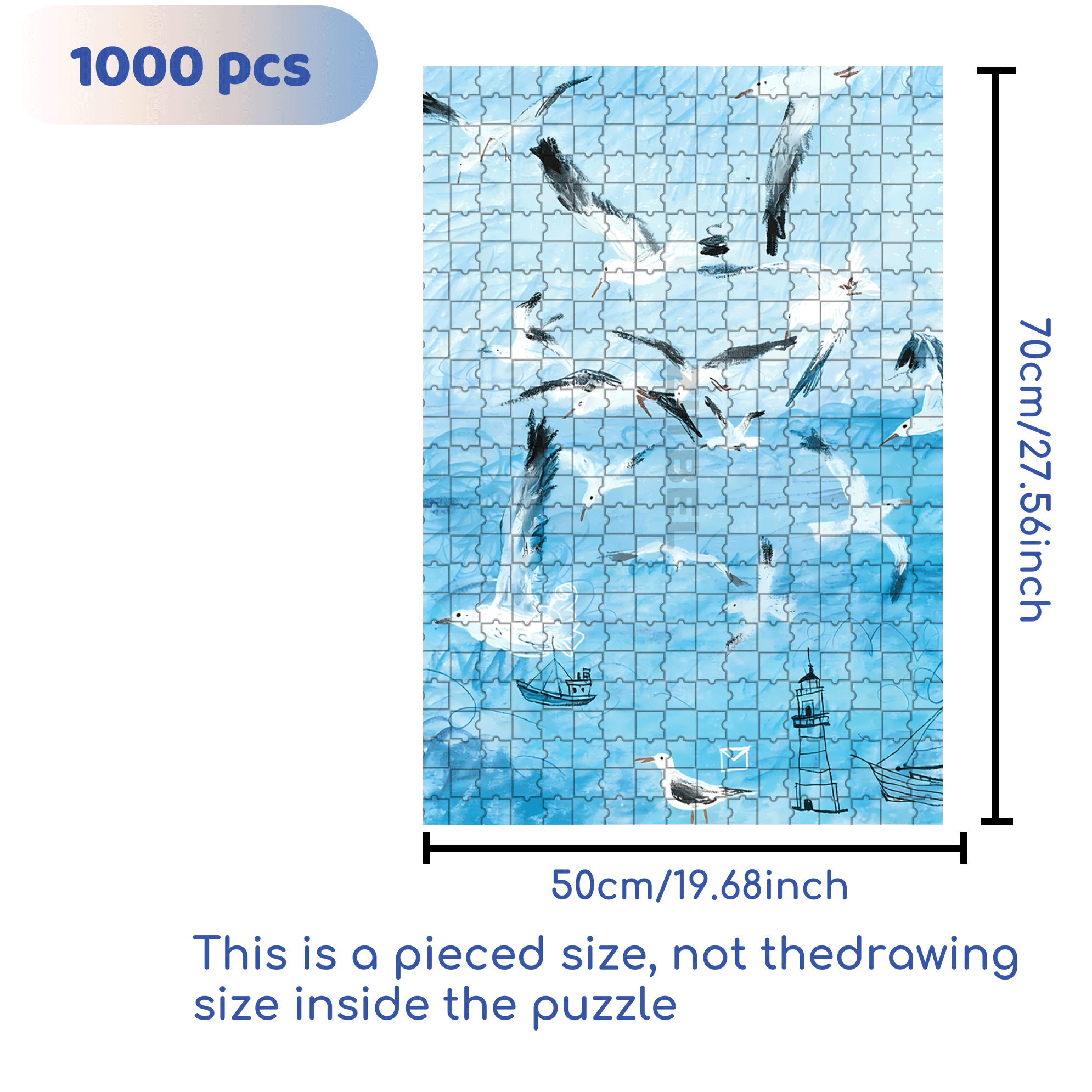 Seabirds and Blue 500pcs/1000pcs Jigsaw Puzzle, Scratch-Resistant, Interactive Family Game & Brain-Boosting DIY Decor, Perfect for Halloween, Christmas & New Year Gifts, Family Puzzle Game