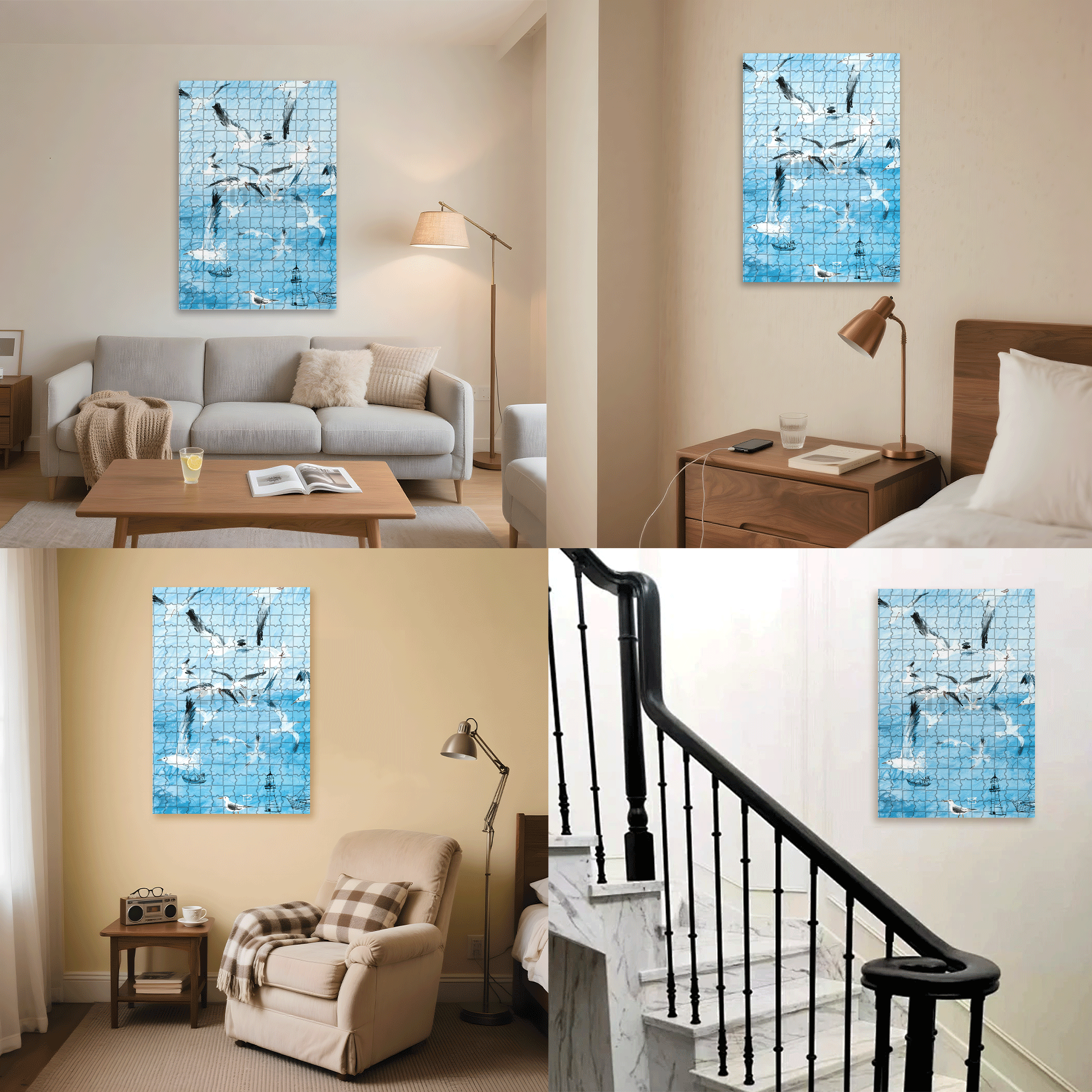 Seabirds and Blue 500pcs/1000pcs Jigsaw Puzzle, Scratch-Resistant, Interactive Family Game & Brain-Boosting DIY Decor, Perfect for Halloween, Christmas & New Year Gifts, Family Puzzle Game