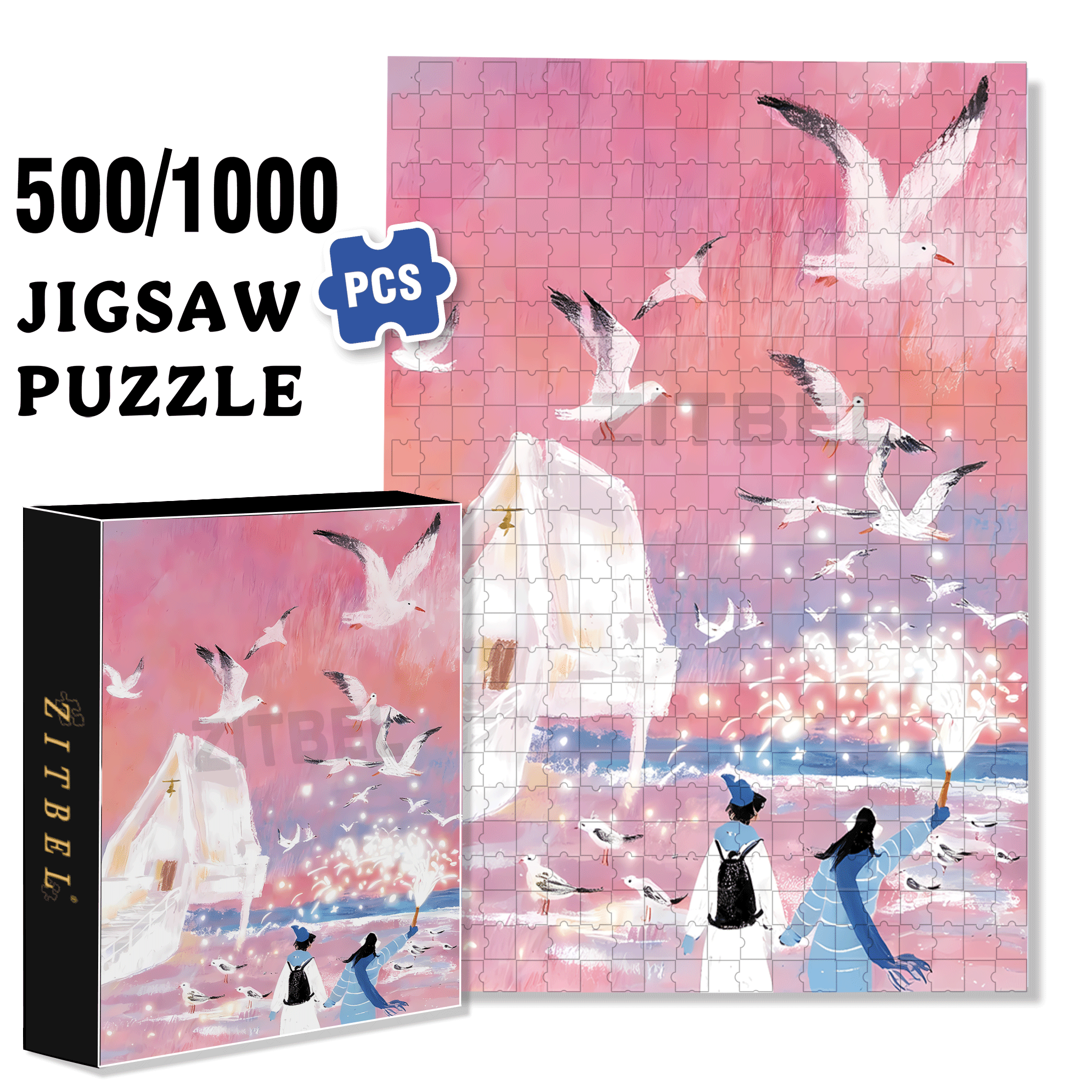 Seaside Fireworks Festival 500pcs/1000pcs Jigsaw Puzzle, Scratch-Resistant, Interactive Family Game & Brain-Boosting DIY Decor, Perfect for Halloween, Christmas & New Year Gifts, Family Puzzle Game