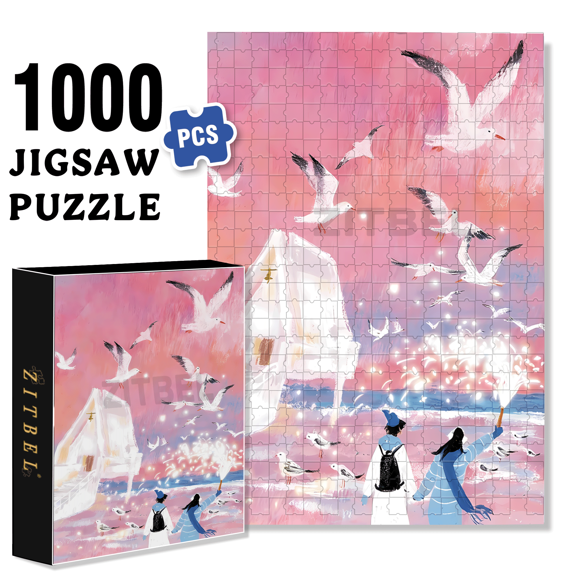 Seaside Fireworks Festival 500pcs/1000pcs Jigsaw Puzzle, Scratch-Resistant, Interactive Family Game & Brain-Boosting DIY Decor, Perfect for Halloween, Christmas & New Year Gifts, Family Puzzle Game