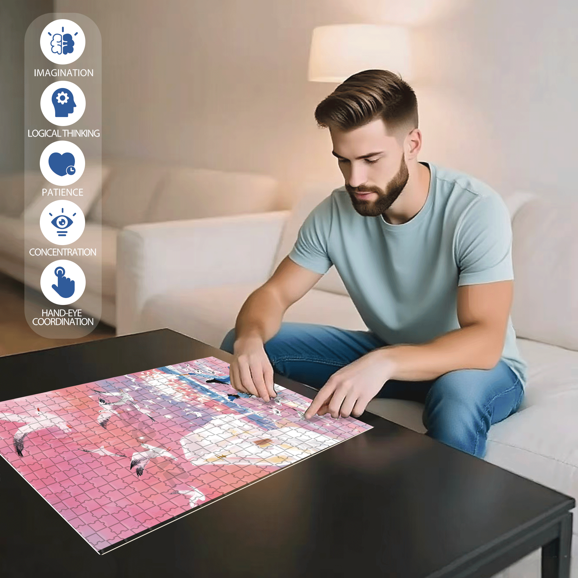 Seaside Fireworks Festival 500pcs/1000pcs Jigsaw Puzzle, Scratch-Resistant, Interactive Family Game & Brain-Boosting DIY Decor, Perfect for Halloween, Christmas & New Year Gifts, Family Puzzle Game