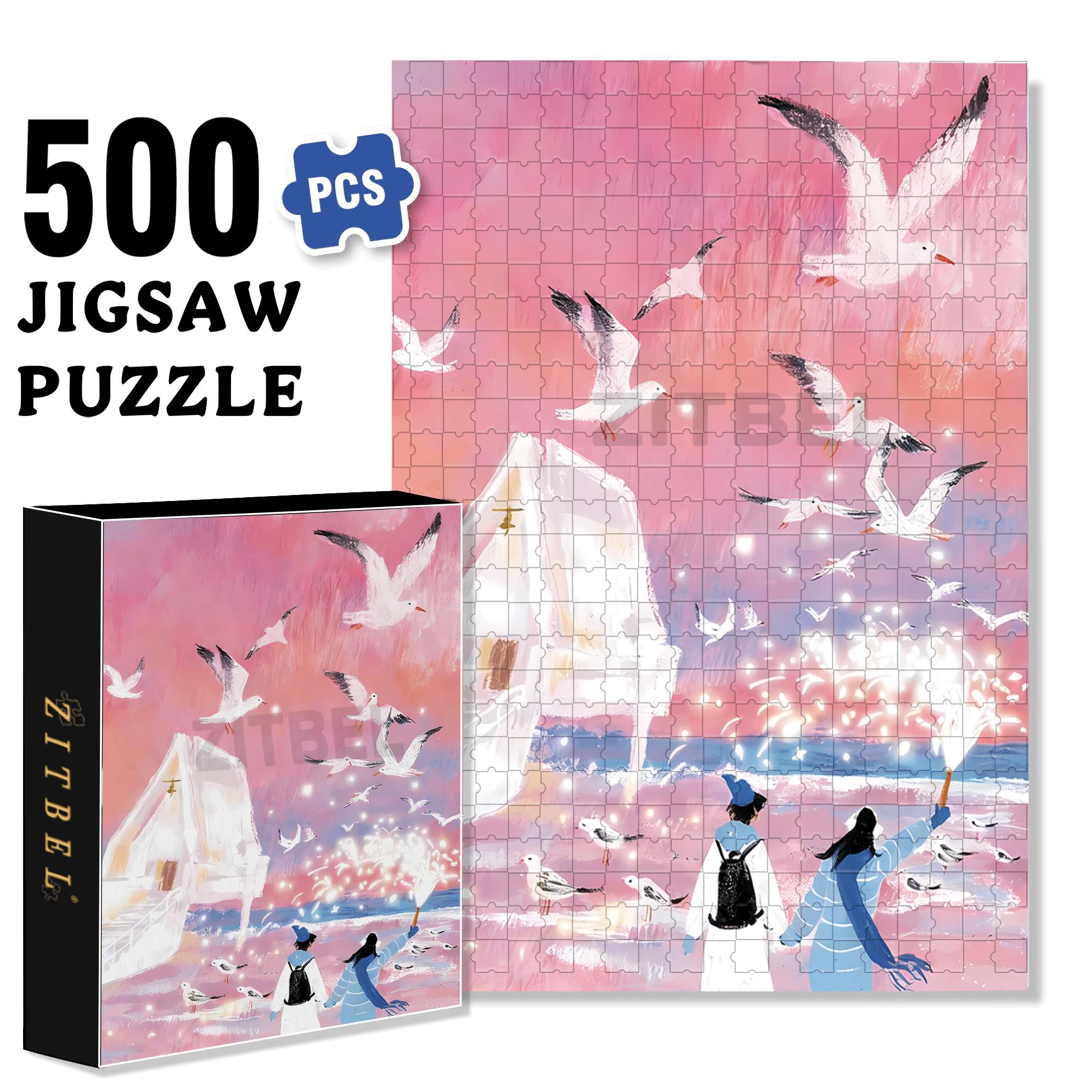 Seaside Fireworks Festival 500pcs/1000pcs Jigsaw Puzzle, Scratch-Resistant, Interactive Family Game & Brain-Boosting DIY Decor, Perfect for Halloween, Christmas & New Year Gifts, Family Puzzle Game