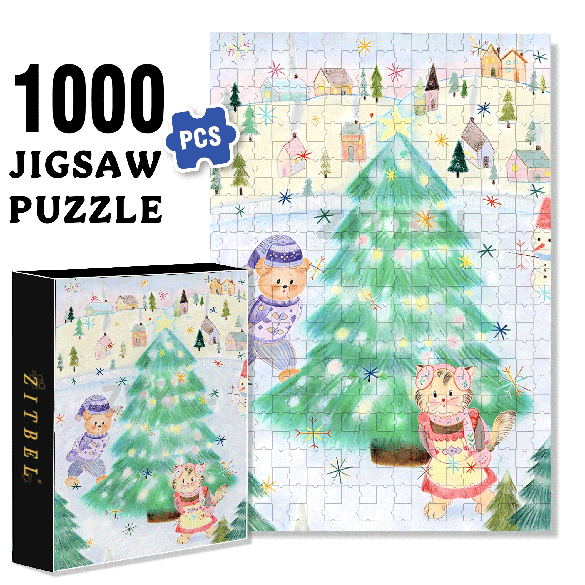 Snow Lantern Town 500pcs/1000pcs Jigsaw Puzzle, Scratch-Resistant, Interactive Family Game & Brain-Boosting DIY Decor, Perfect for Halloween, Christmas & New Year Gifts, Family Puzzle Game