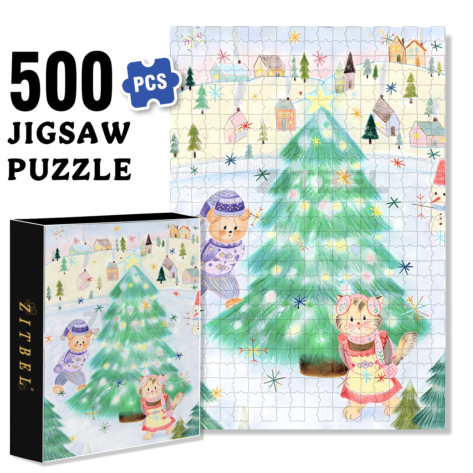 Snow Lantern Town 500pcs/1000pcs Jigsaw Puzzle, Scratch-Resistant, Interactive Family Game & Brain-Boosting DIY Decor, Perfect for Halloween, Christmas & New Year Gifts, Family Puzzle Game