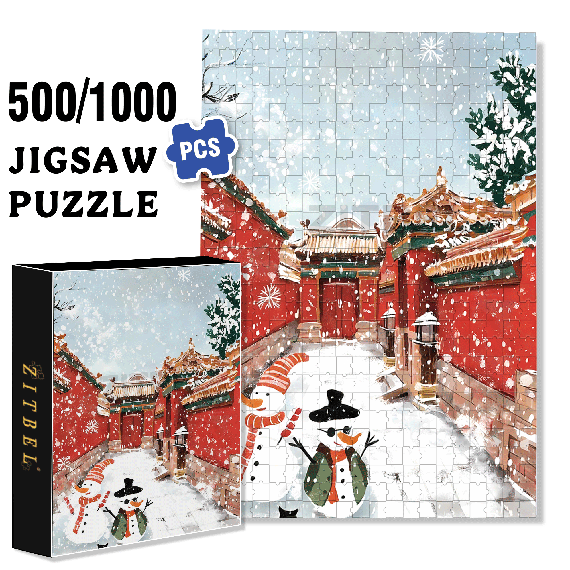 Snowy Beijing 500pcs/1000pcs Jigsaw Puzzle, Scratch-Resistant, Interactive Family Game & Brain-Boosting DIY Decor, Perfect for Halloween, Christmas & New Year Gifts, Family Puzzle Game