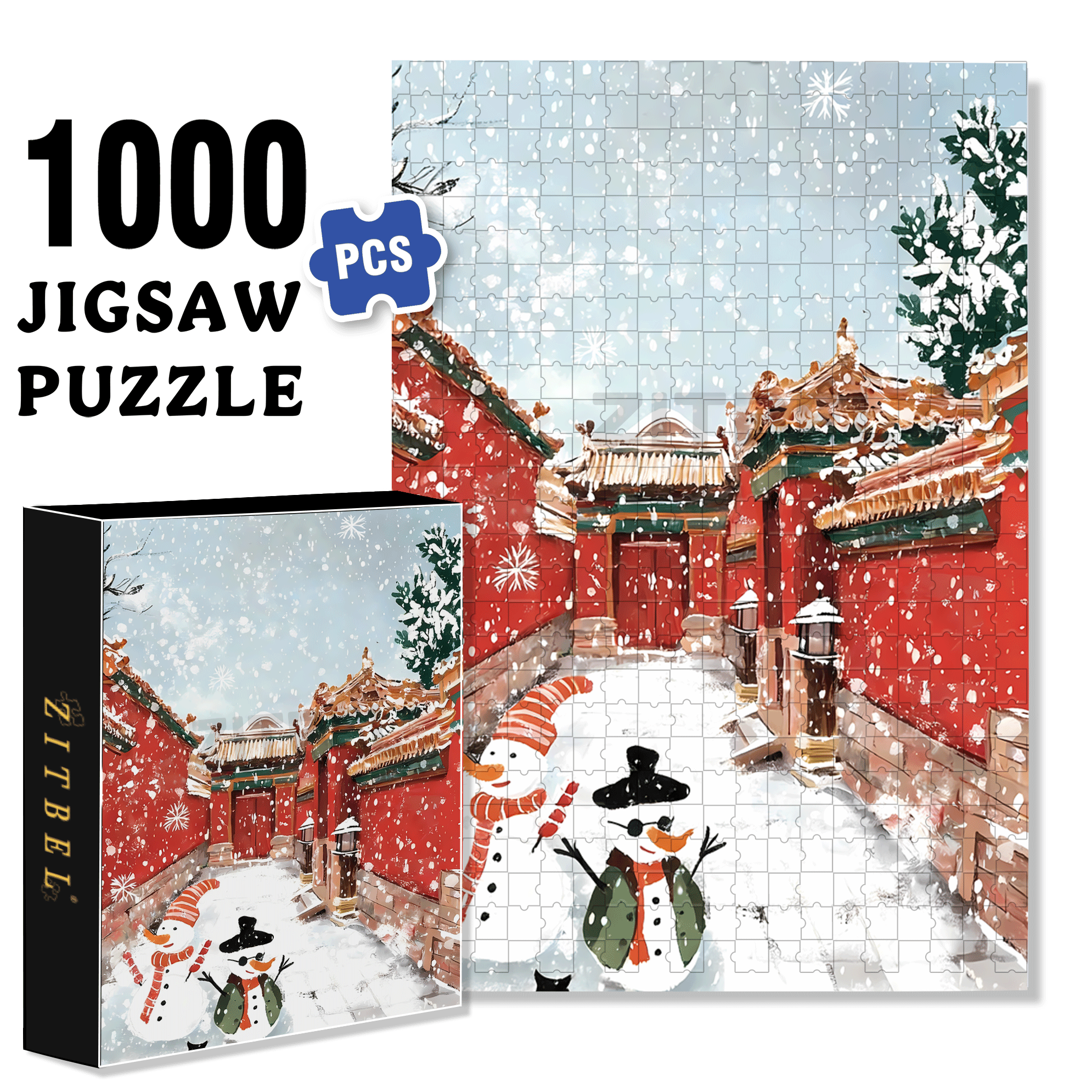 Snowy Beijing 500pcs/1000pcs Jigsaw Puzzle, Scratch-Resistant, Interactive Family Game & Brain-Boosting DIY Decor, Perfect for Halloween, Christmas & New Year Gifts, Family Puzzle Game