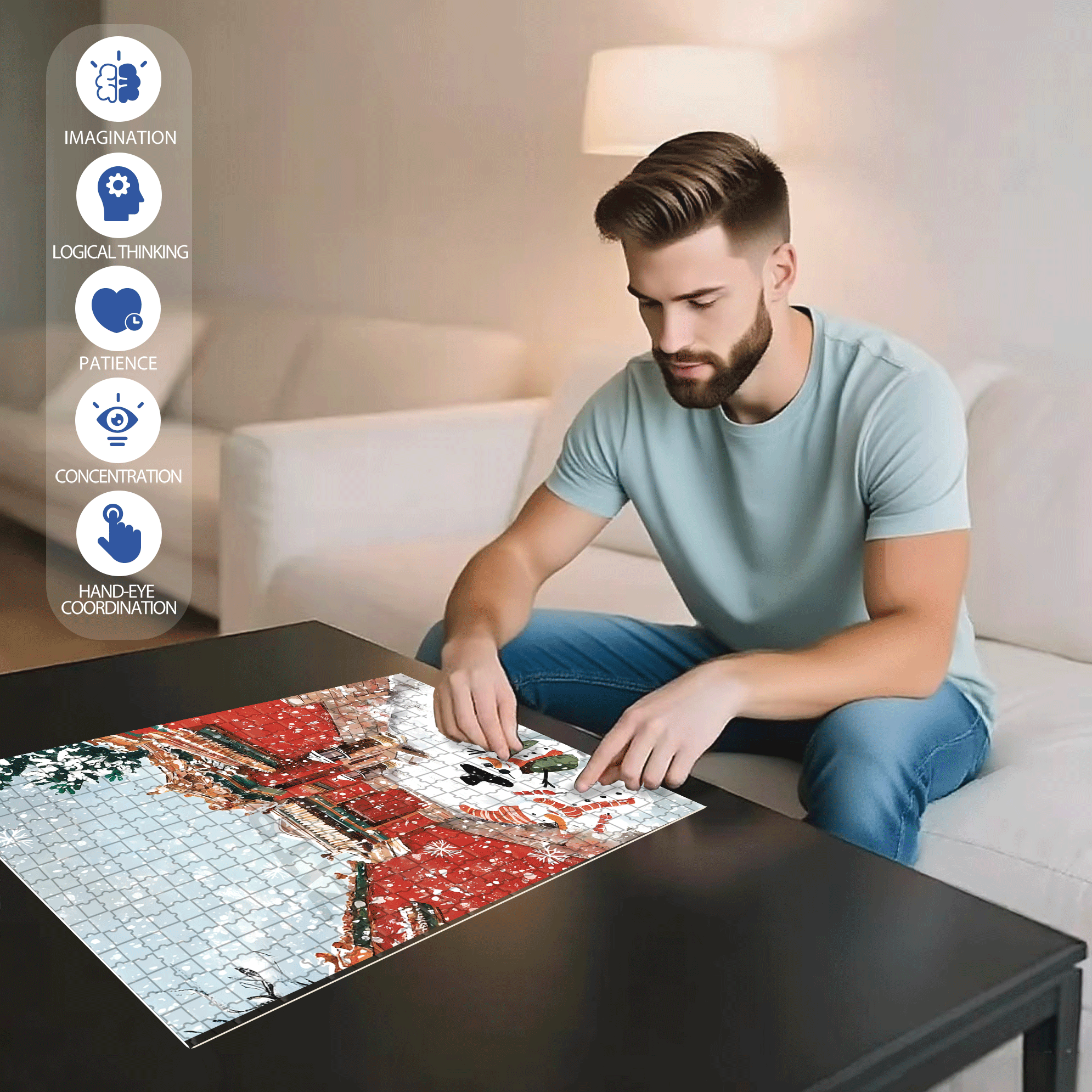Snowy Beijing 500pcs/1000pcs Jigsaw Puzzle, Scratch-Resistant, Interactive Family Game & Brain-Boosting DIY Decor, Perfect for Halloween, Christmas & New Year Gifts, Family Puzzle Game