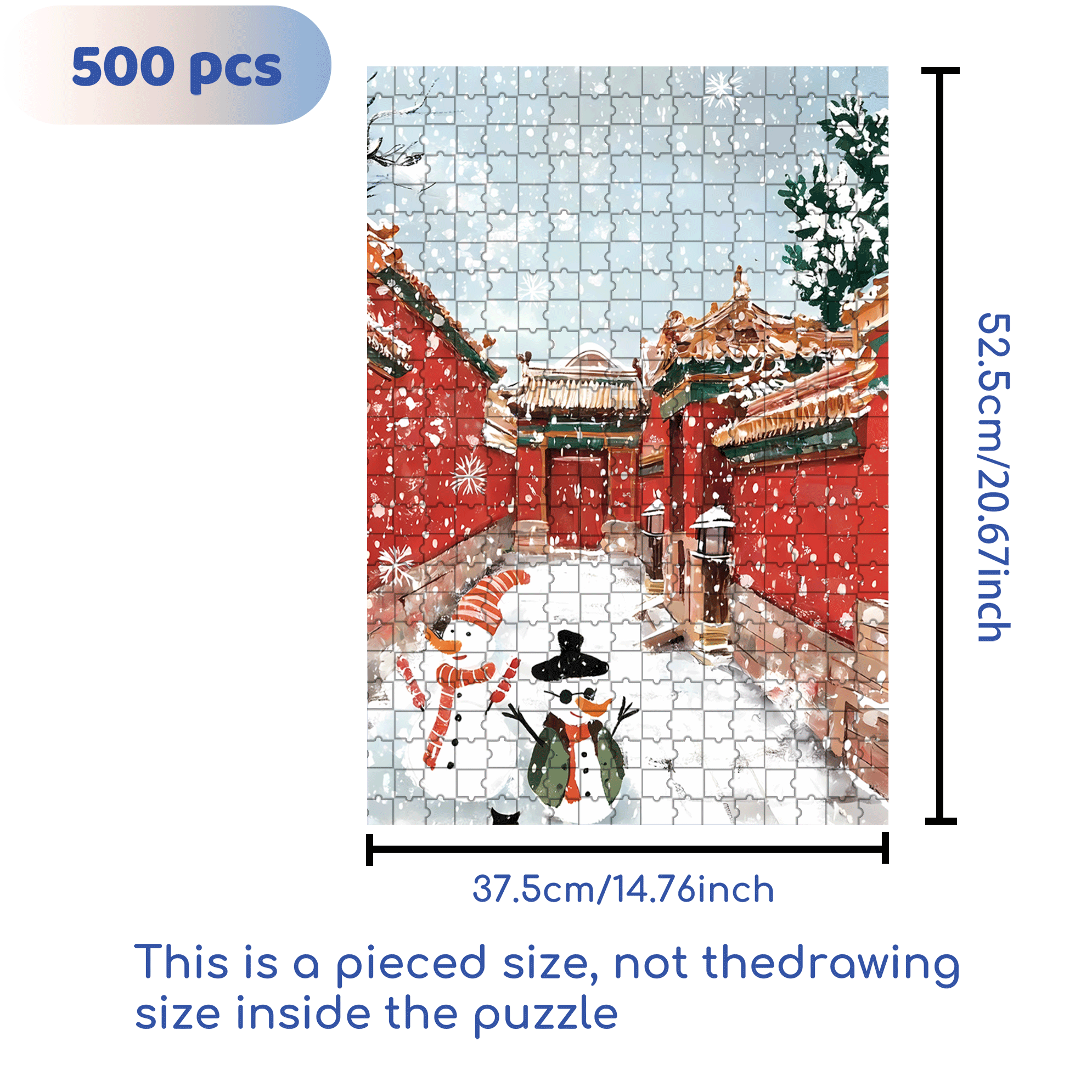 Snowy Beijing 500pcs/1000pcs Jigsaw Puzzle, Scratch-Resistant, Interactive Family Game & Brain-Boosting DIY Decor, Perfect for Halloween, Christmas & New Year Gifts, Family Puzzle Game