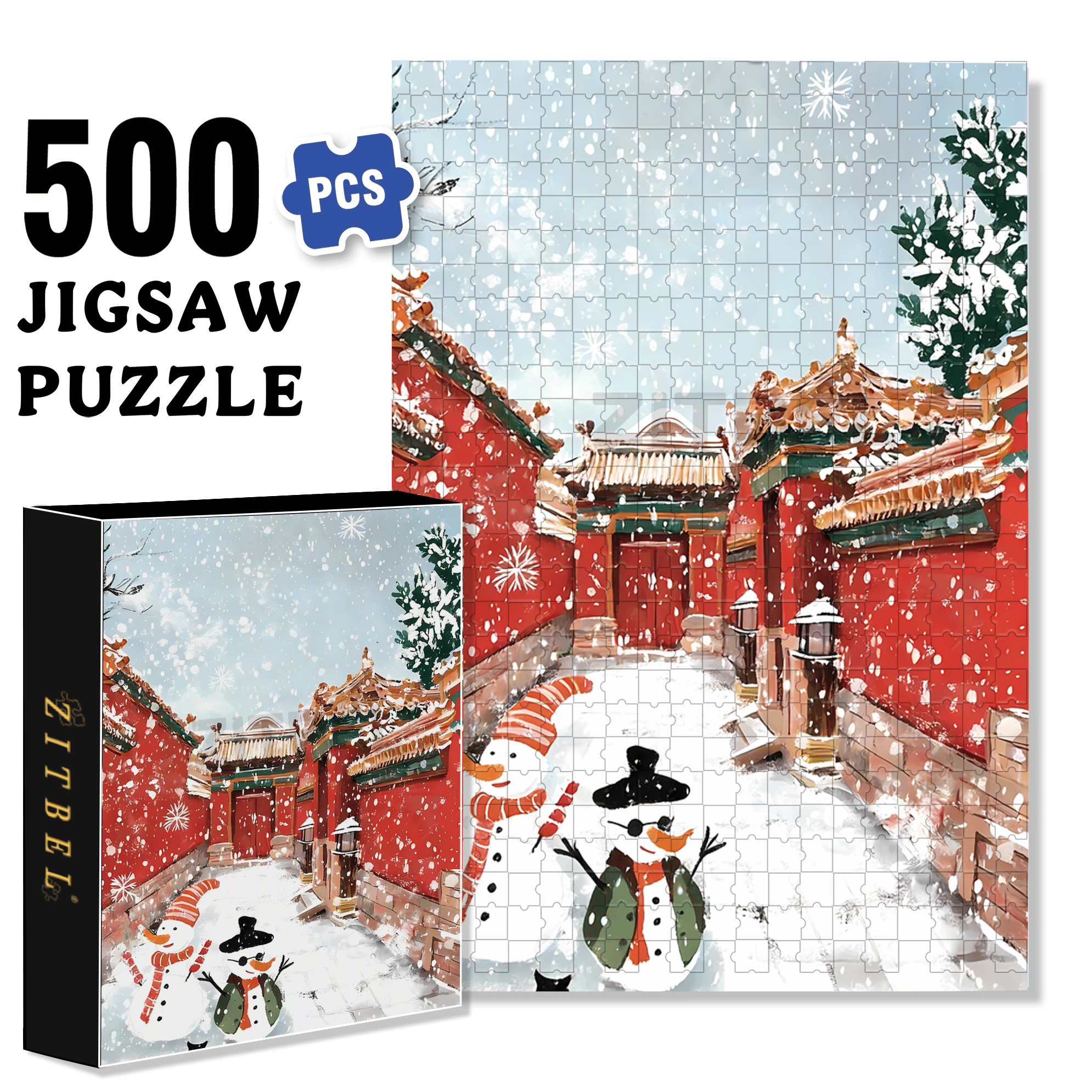 Snowy Beijing 500pcs/1000pcs Jigsaw Puzzle, Scratch-Resistant, Interactive Family Game & Brain-Boosting DIY Decor, Perfect for Halloween, Christmas & New Year Gifts, Family Puzzle Game