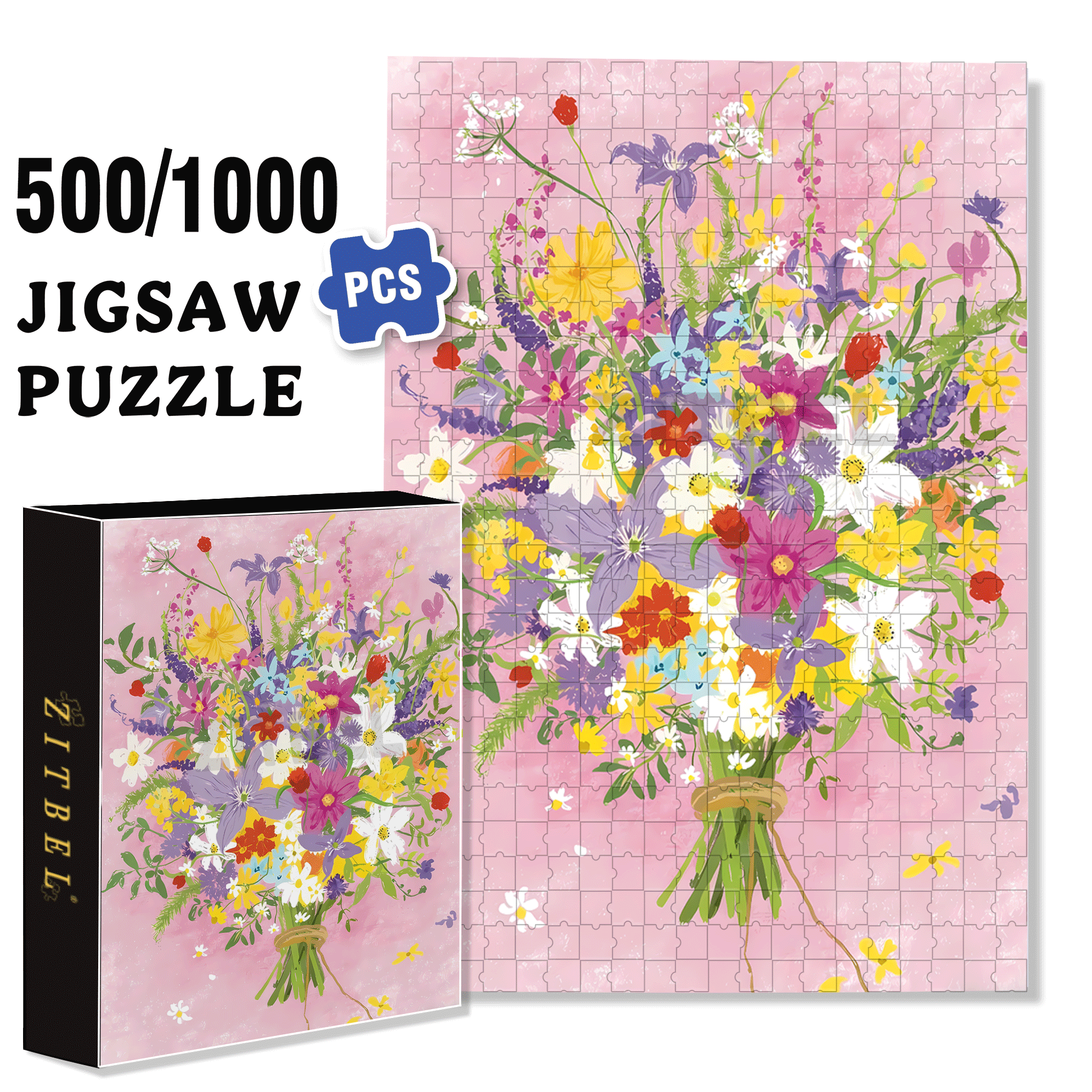 Spring Bouquet  500pcs/1000pcs Jigsaw Puzzle, Scratch-Resistant, Interactive Family Game & Brain-Boosting DIY Decor, Perfect for Halloween, Christmas & New Year Gifts, Family Puzzle Game