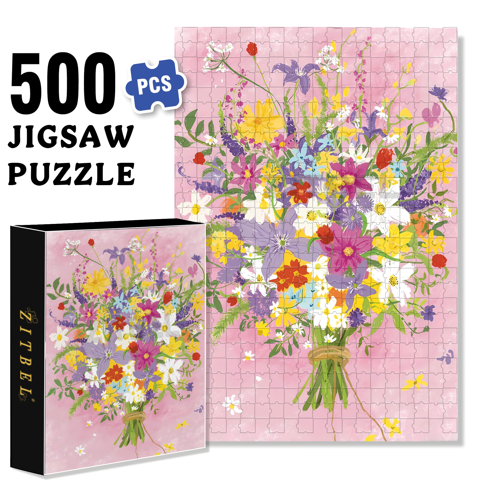 Spring Bouquet  500pcs/1000pcs Jigsaw Puzzle, Scratch-Resistant, Interactive Family Game & Brain-Boosting DIY Decor, Perfect for Halloween, Christmas & New Year Gifts, Family Puzzle Game